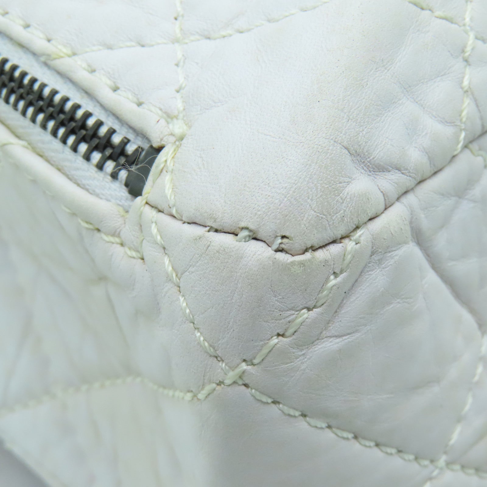 CHANEL 菱格牛皮皮革Chain Shoulder鏈帶肩背袋灰色