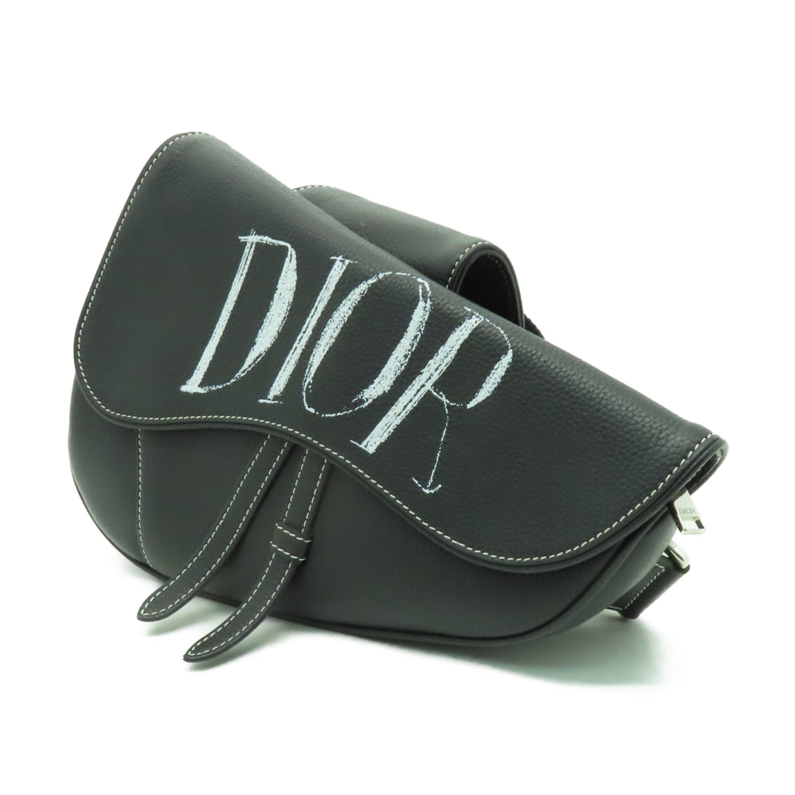 Dior 牛皮皮革Saddle銀扣肩背袋黑色