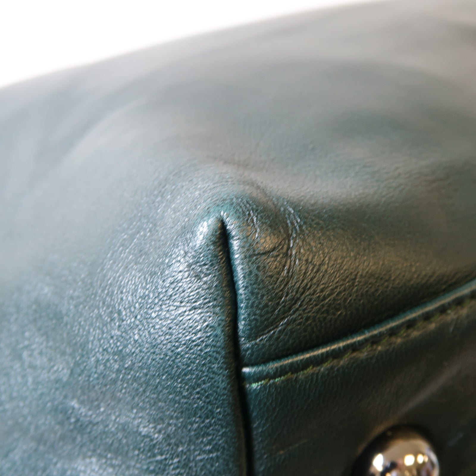 LOEWE 羊皮皮革Handbag銀扣手挽袋深綠色