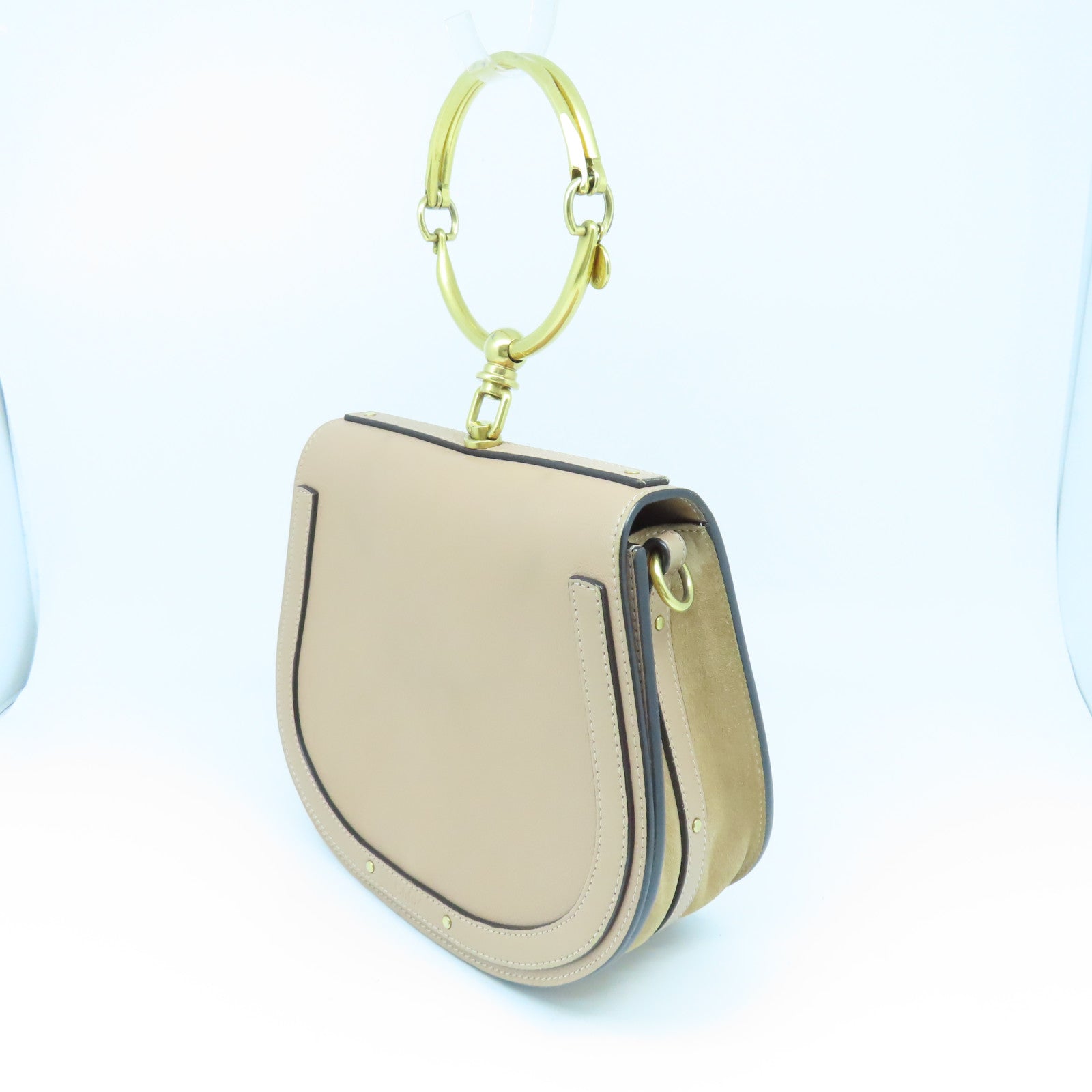 Chloe 牛皮皮革Shoulder Bag金扣手挽肩背两用袋杏色
