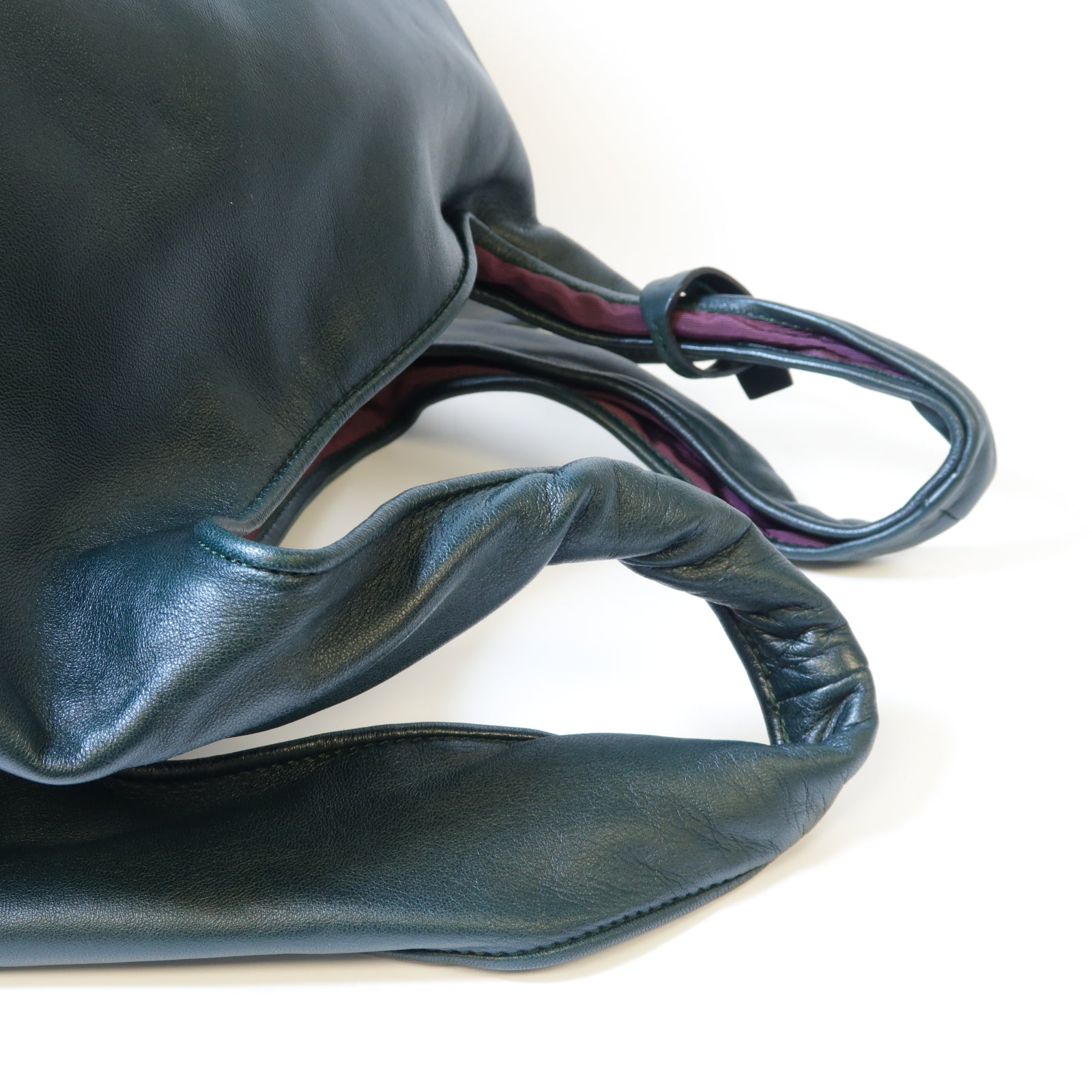 LOEWE 羊皮皮革Handbag銀扣手挽袋深綠色