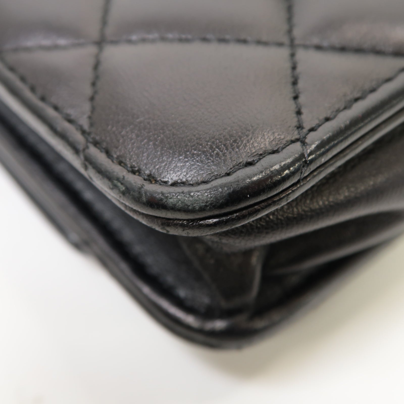 CHANEL 菱格羊皮皮革WOC Chain Shoulder Bag銀扣鏈帶肩背袋黒色