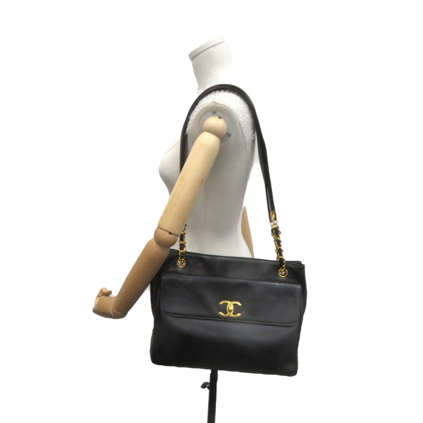 CHANEL 【激減優惠】羊皮皮革Chain Shoulder Bag金扣鏈帶肩背袋黑色
