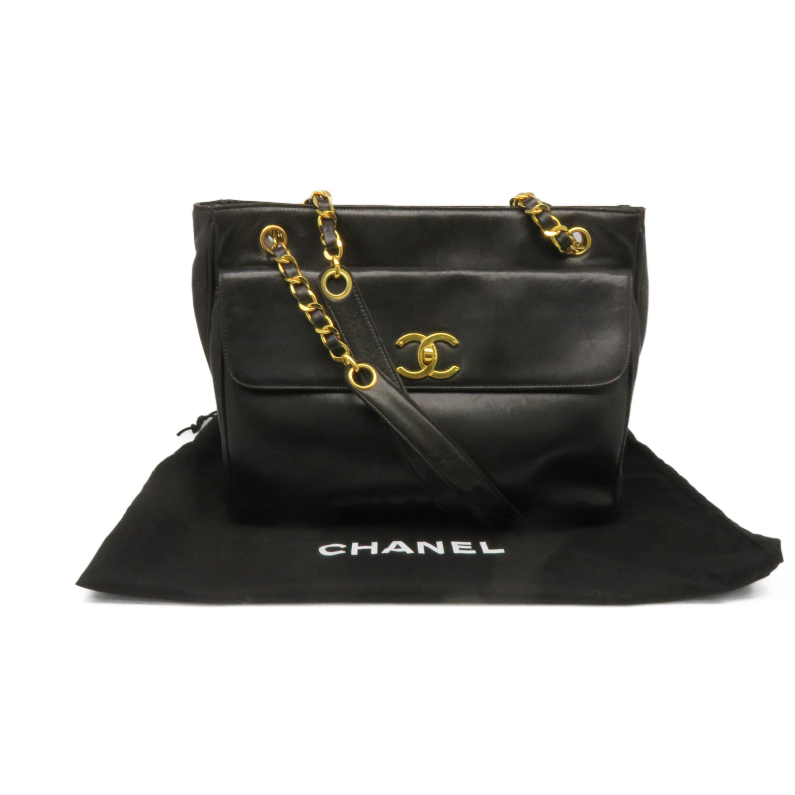 CHANEL 【激減優惠】羊皮皮革Chain Shoulder Bag金扣鏈帶肩背袋黑色