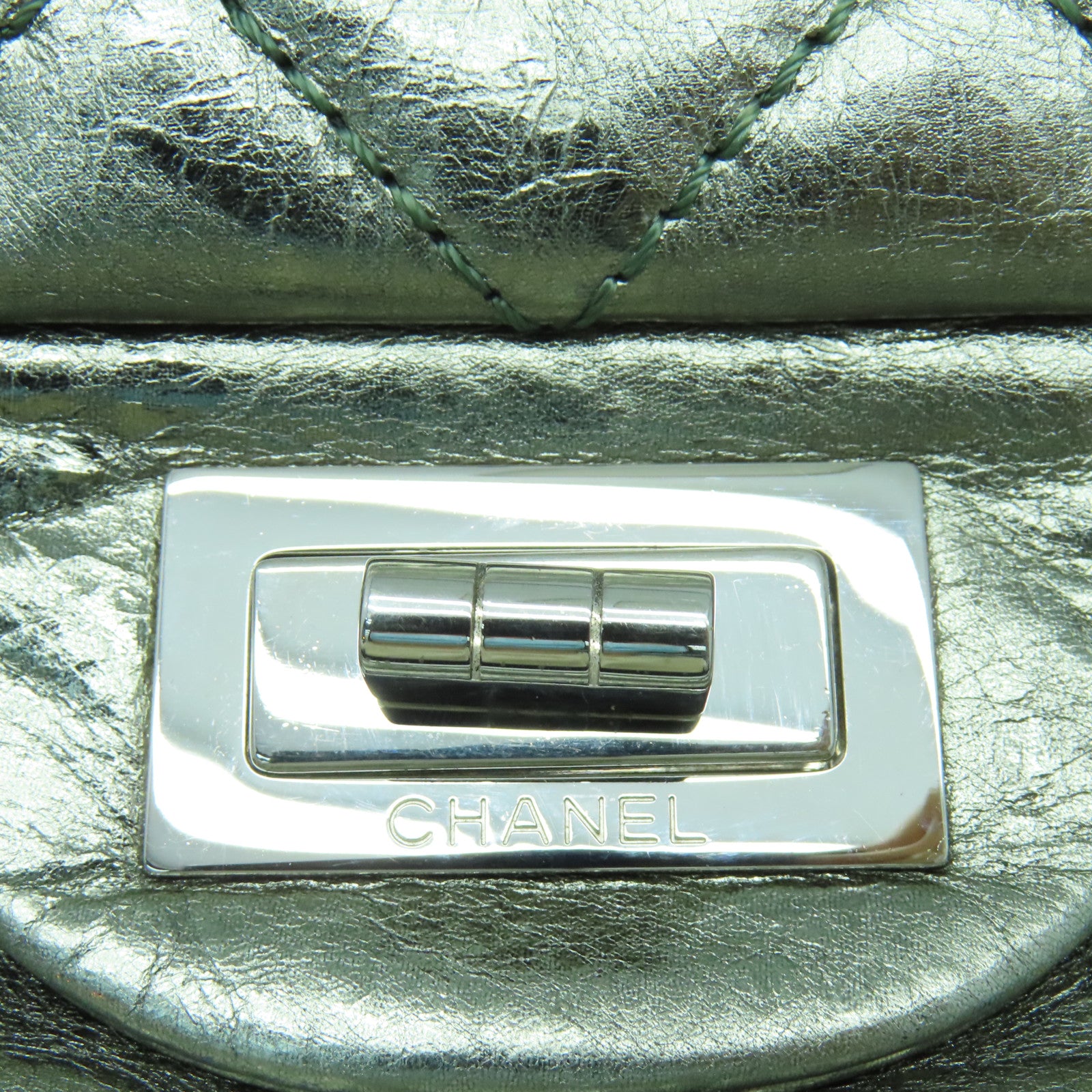 CHANEL 菱格牛皮2.55 Chain Shoulder Bag银扣链带肩背袋绿色