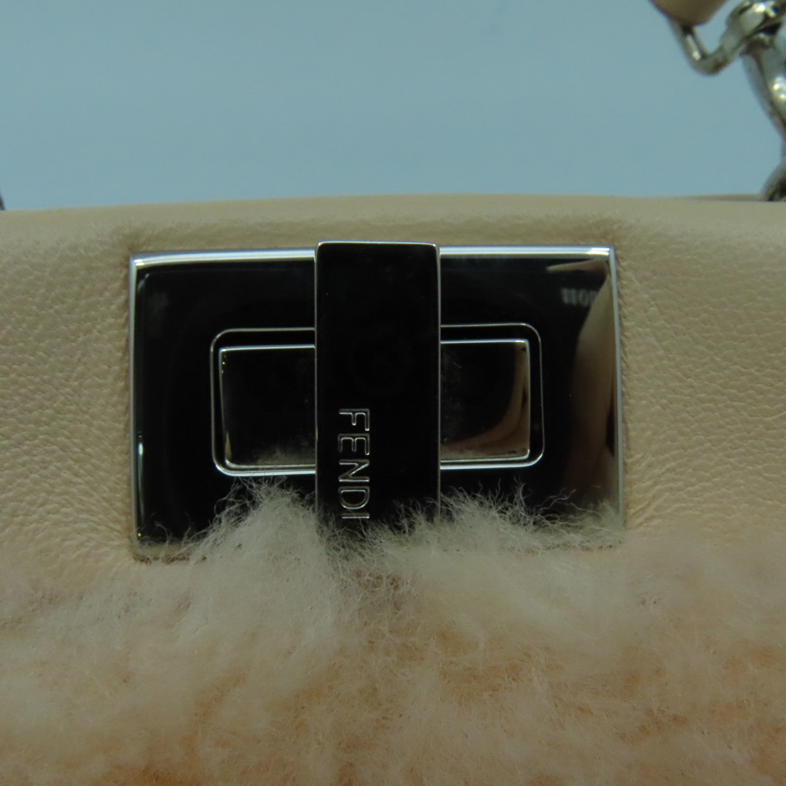 FENDI 毛茸/皮革Peekaboo Micro Shoulder Bag銀扣肩背袋粉紅色
