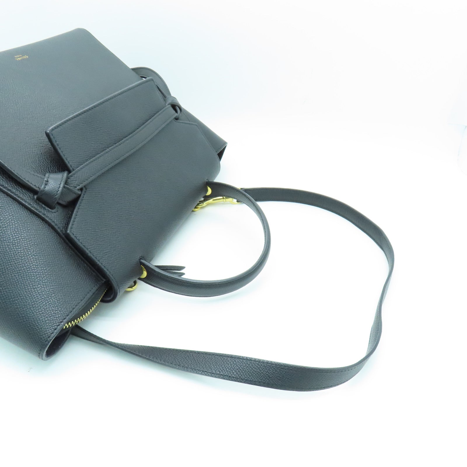CELINE 牛皮皮革Mini Belt Bag金扣手挽肩背两用袋黑色