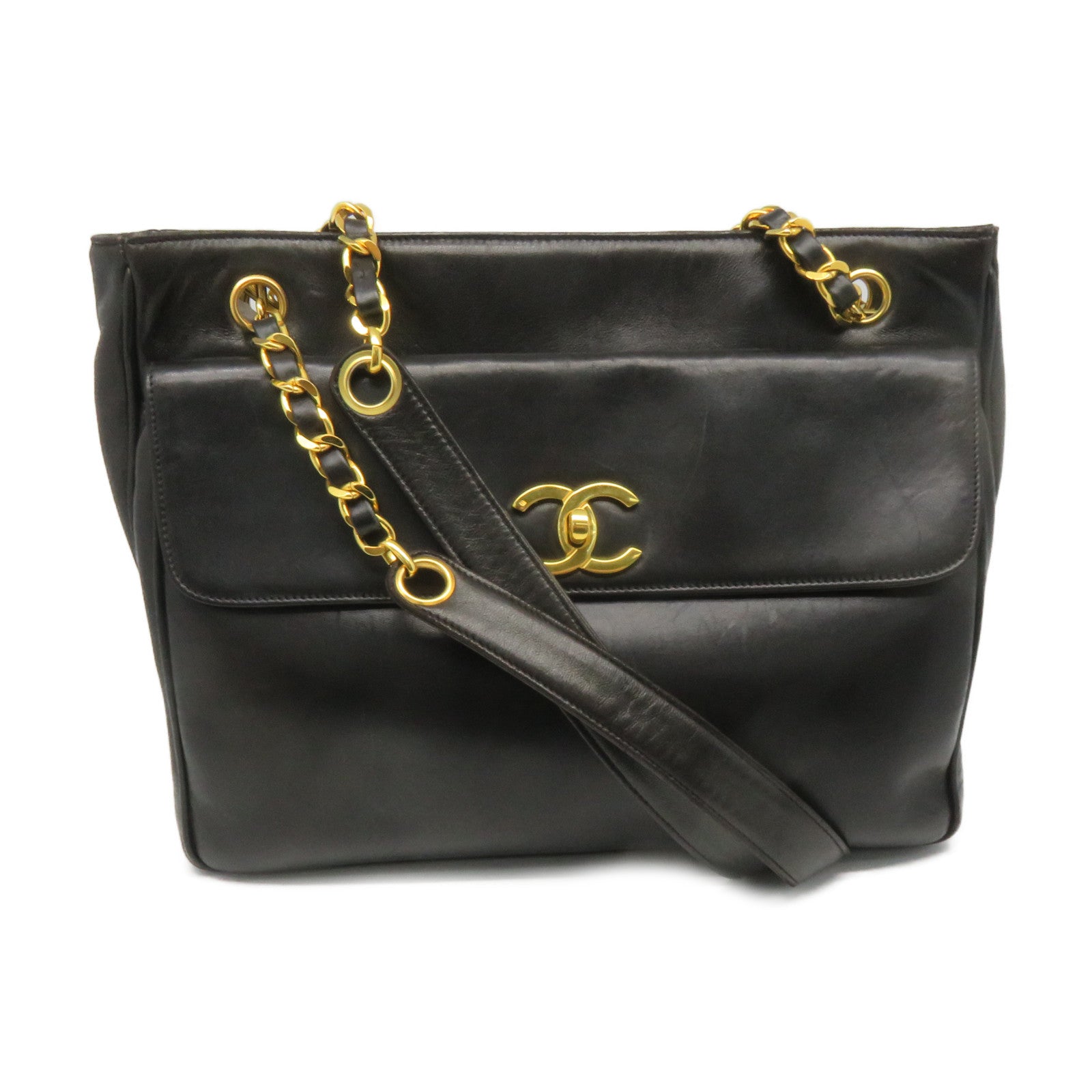 CHANEL 【激減優惠】羊皮皮革Chain Shoulder Bag金扣鏈帶肩背袋黑色