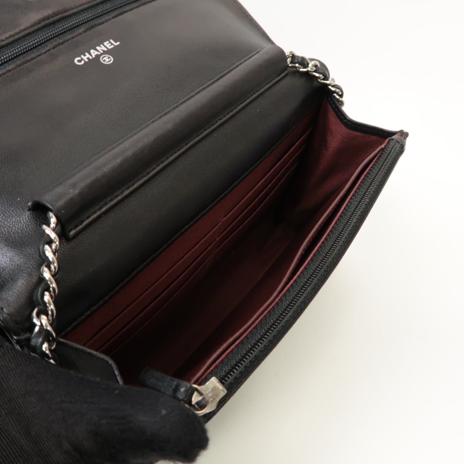 CHANEL 菱格羊皮皮革WOC Chain Shoulder Bag銀扣鏈帶肩背袋黒色