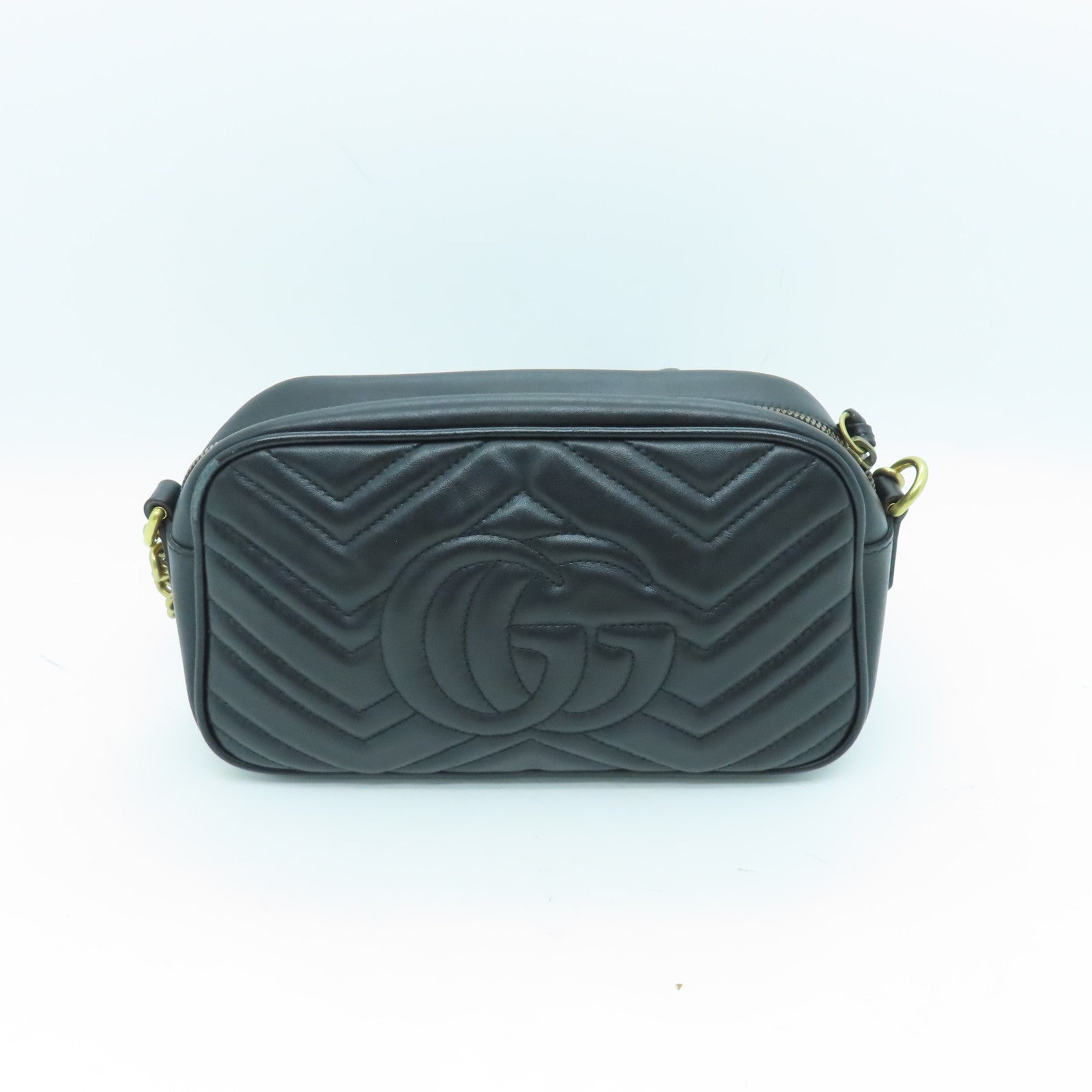 GUCCI Calfskin Leather GG Marmont Gold Buckle Shoulder Bag Black