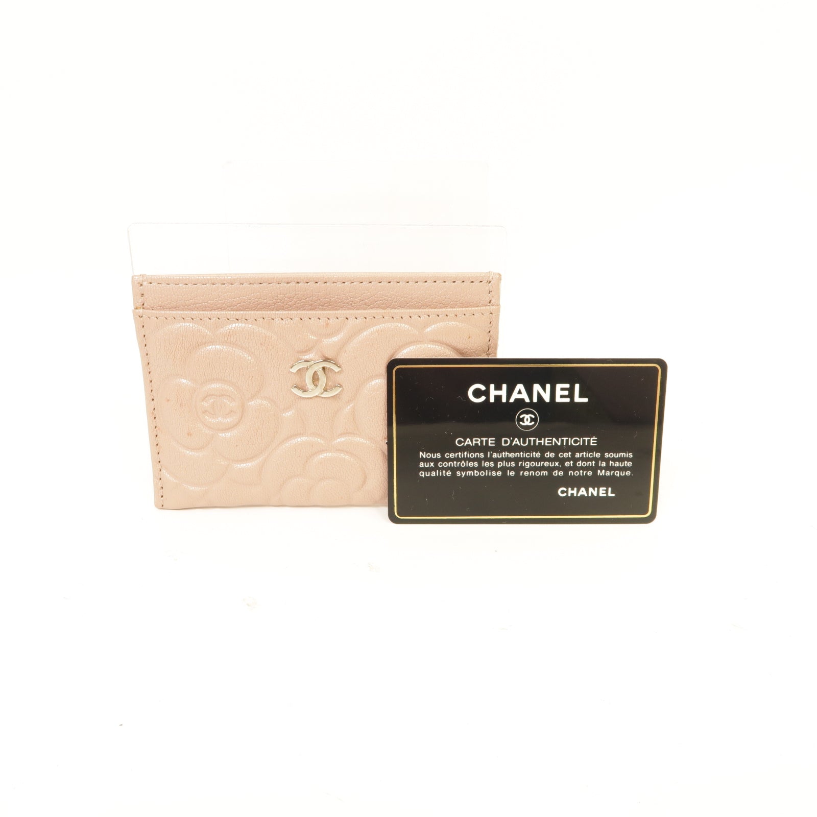 CHANEL 皮革Card Case銀扣卡片套粉紅色