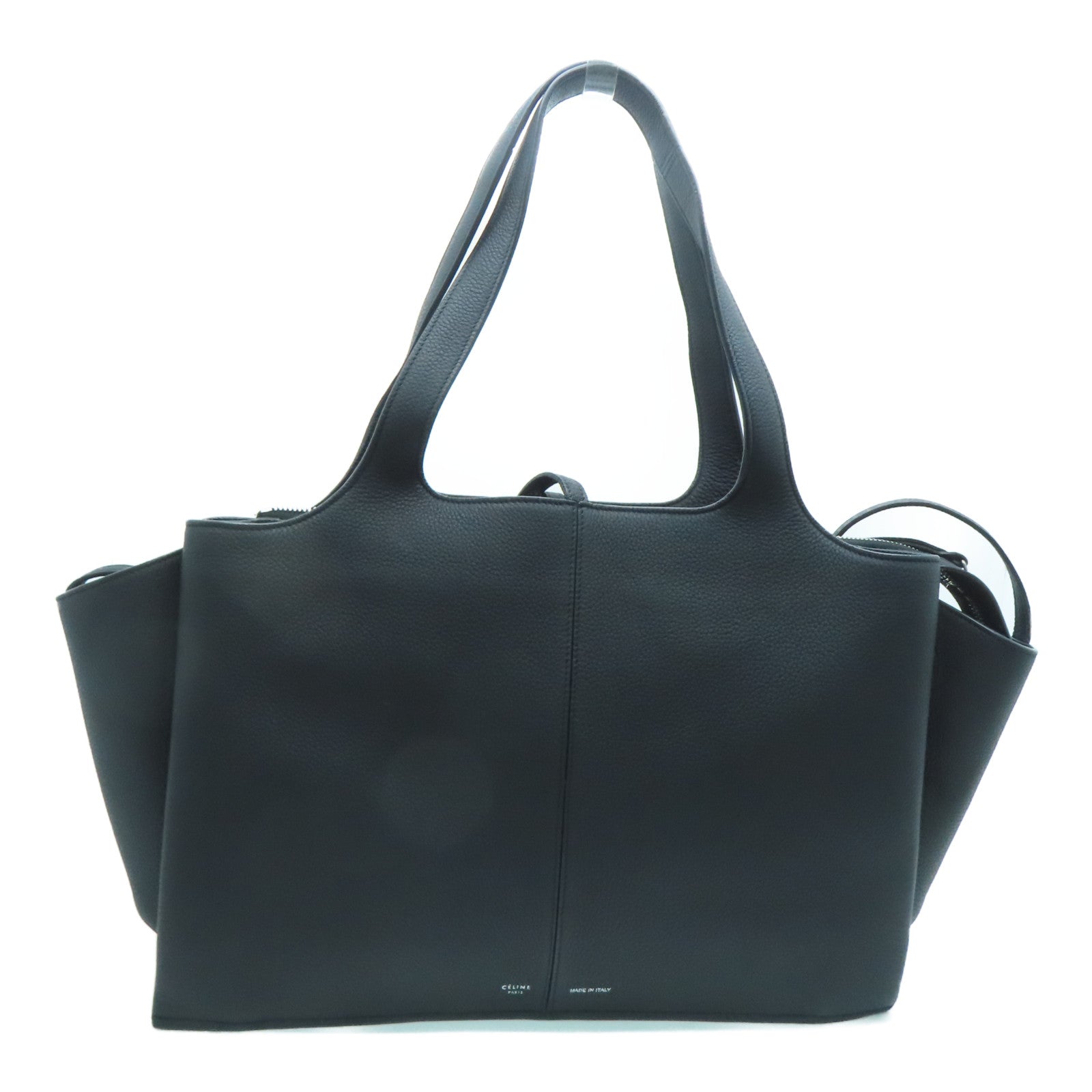 CELINE 牛皮皮革Frifold Tote銀扣手挽袋/肩背袋黑色