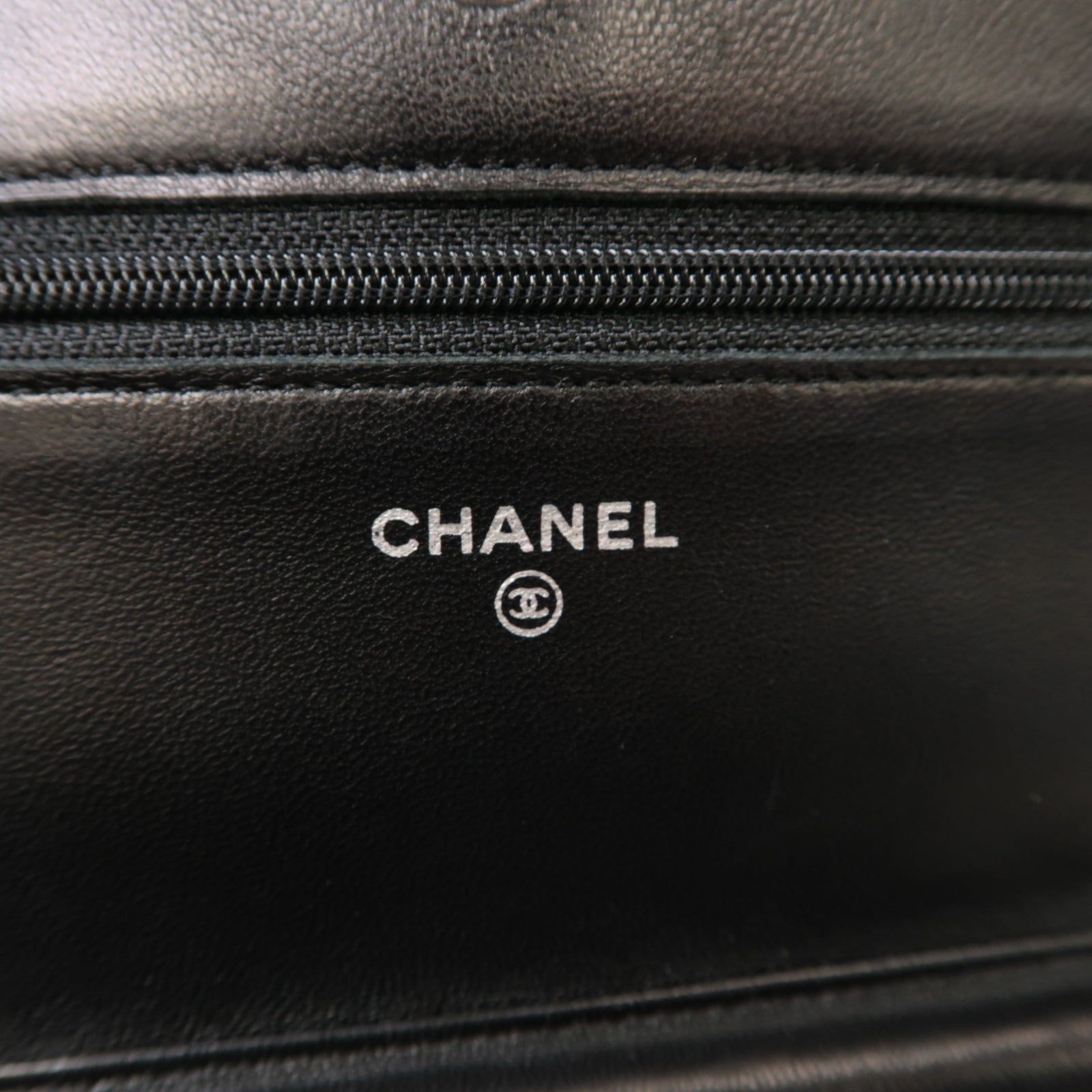 CHANEL 菱格羊皮皮革WOC Chain Shoulder Bag銀扣鏈帶肩背袋黒色