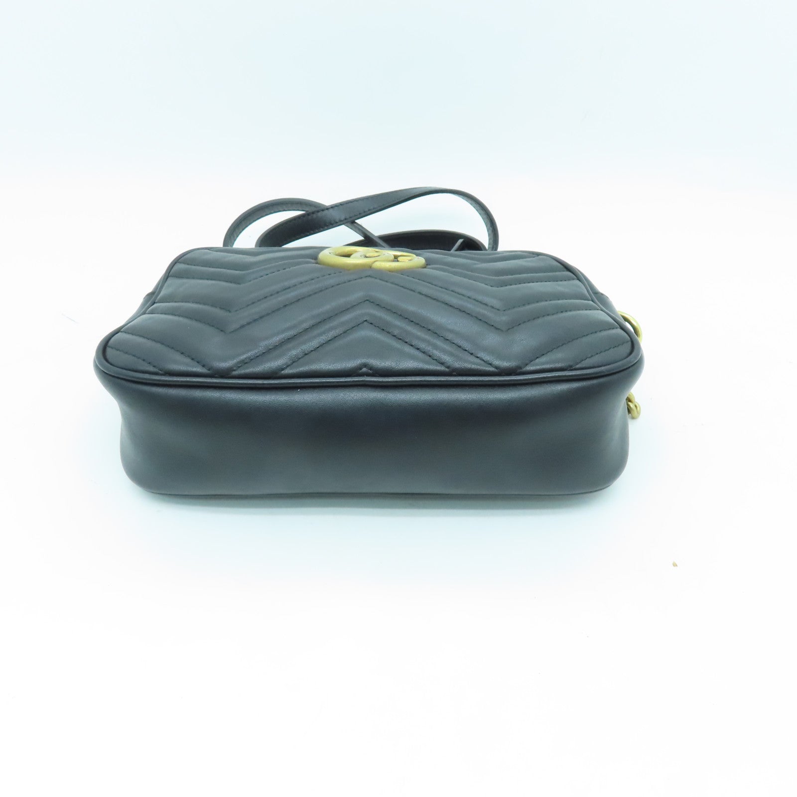 GUCCI Calfskin Leather GG Marmont Gold Buckle Shoulder Bag Black