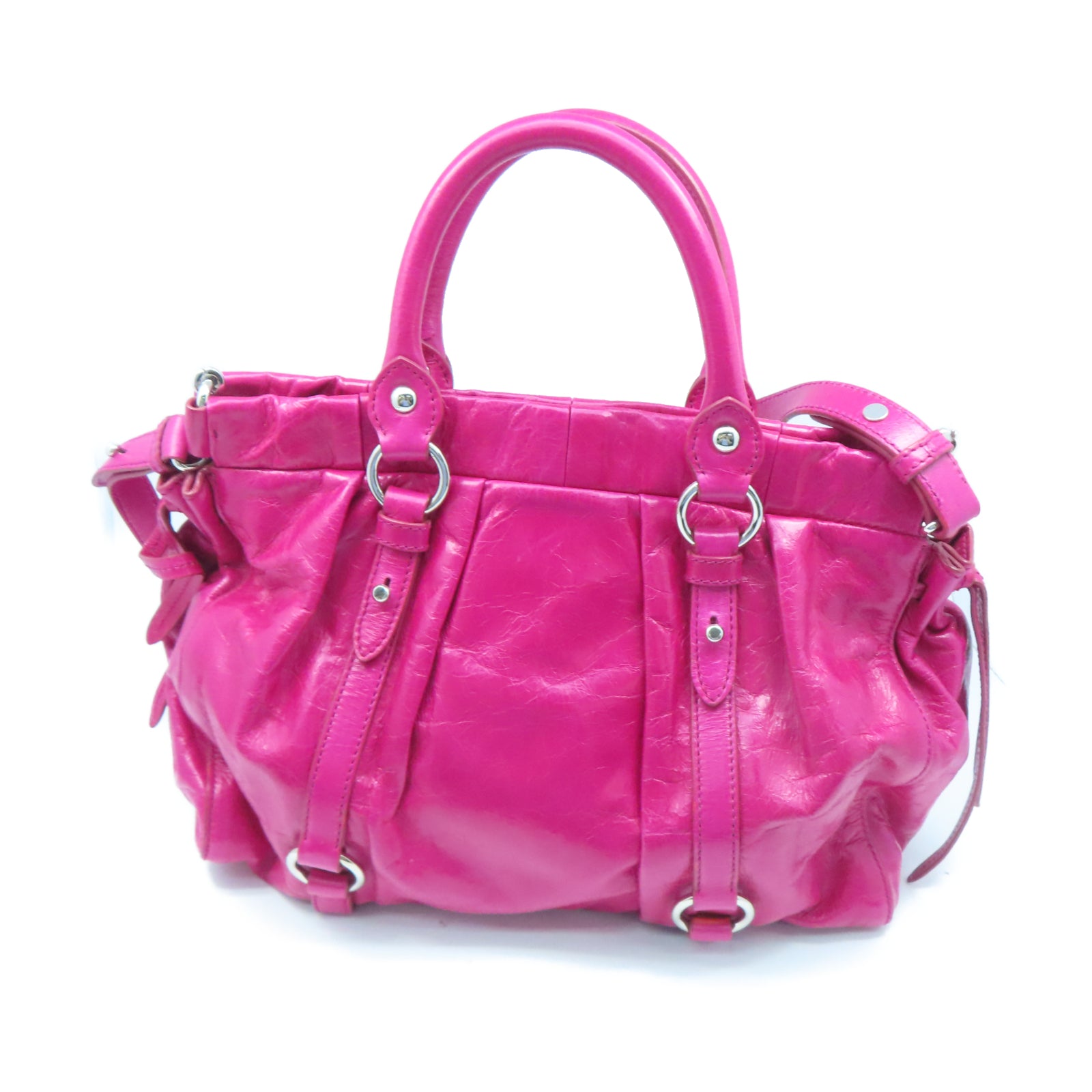 Miu Miu 牛皮皮革2 Way Shoulder銀扣手挽肩背兩用袋粉紅色