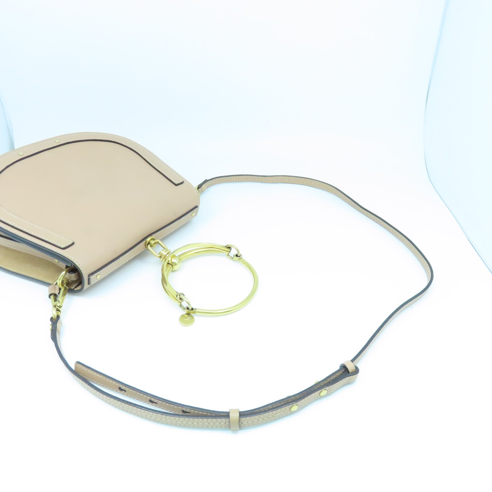 Chloe 牛皮皮革Shoulder Bag金扣手挽肩背两用袋杏色