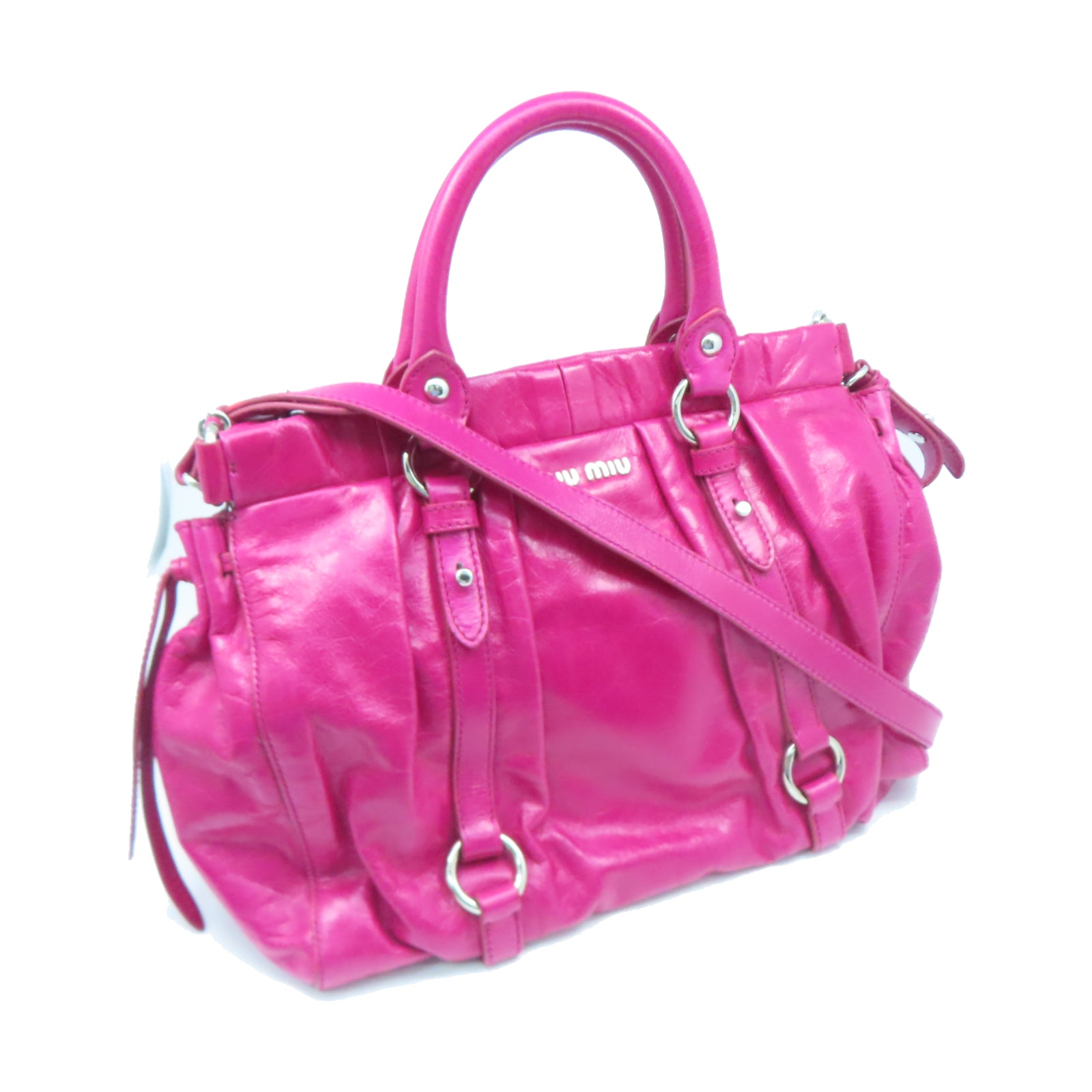 Miu Miu 牛皮皮革2 Way Shoulder銀扣手挽肩背兩用袋粉紅色