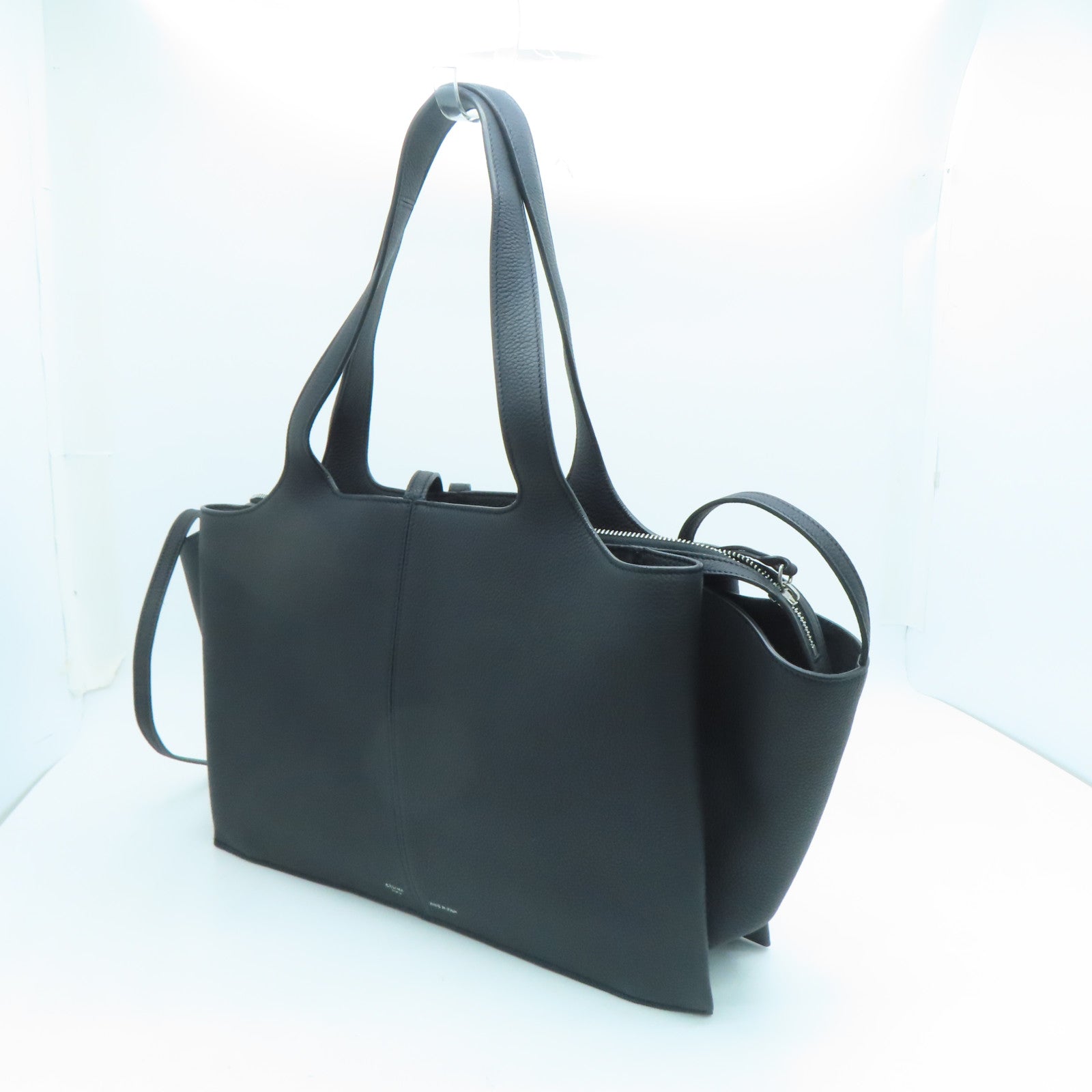 CELINE 牛皮皮革Frifold Tote銀扣手挽袋/肩背袋黑色
