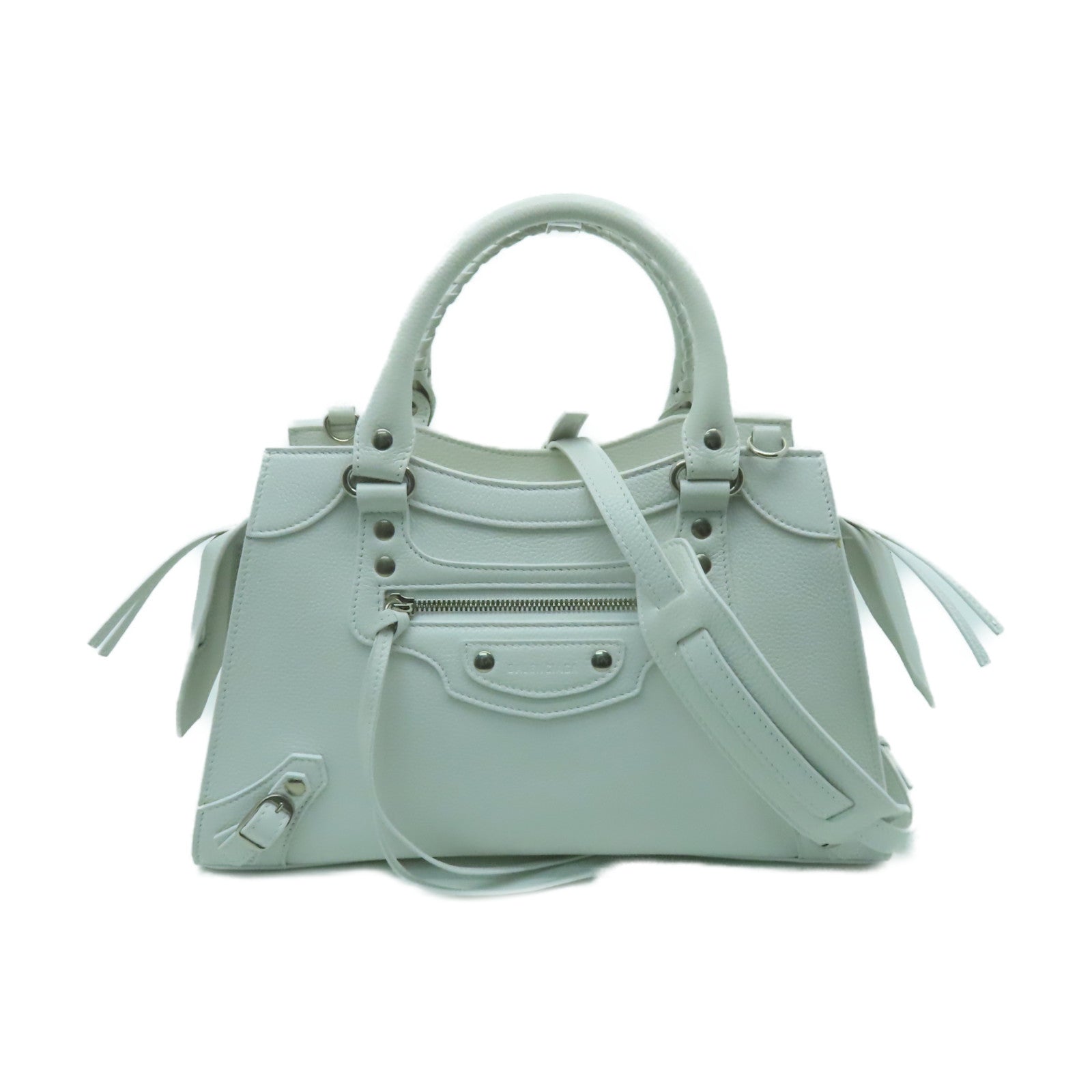 BALENCIAGA 牛皮皮革Neo Classic City S Bag銀扣手挽肩背兩用袋白色