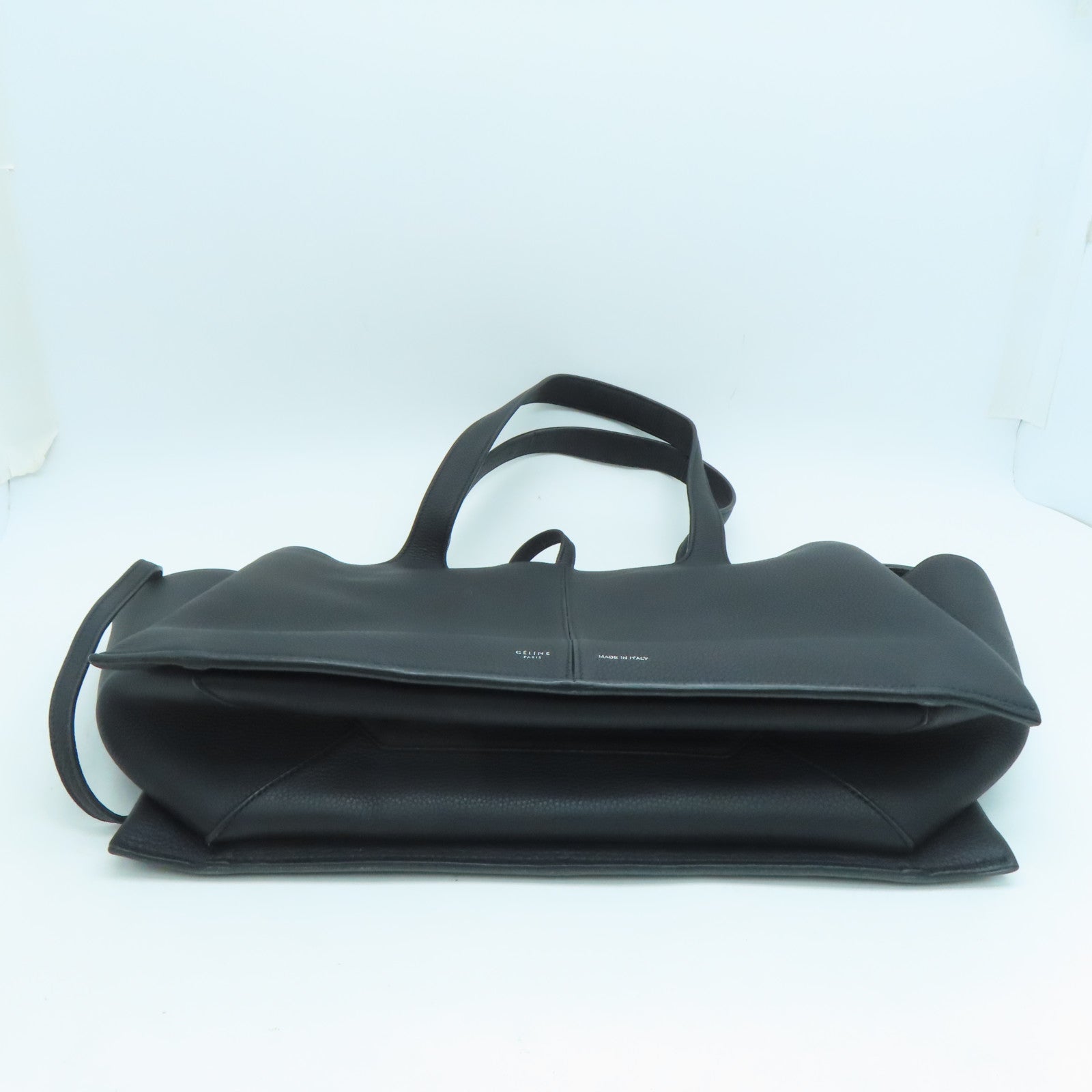 CELINE 牛皮皮革Frifold Tote銀扣手挽袋/肩背袋黑色