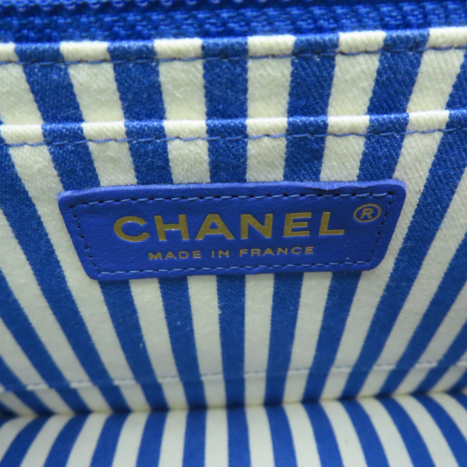 CHANEL 斜紋羊皮皮革Chain Shoulder Bag金扣鏈帶肩背袋藍色