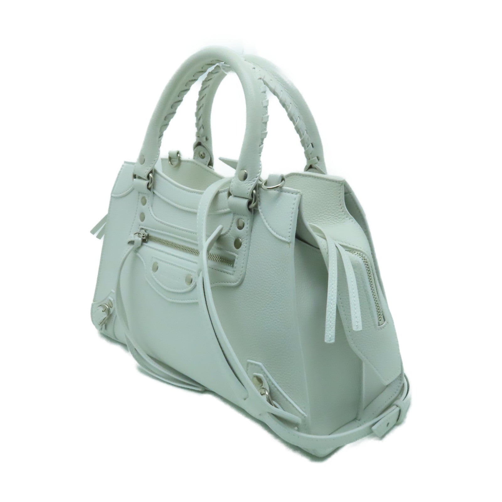 BALENCIAGA 牛皮皮革Neo Classic City S Bag銀扣手挽肩背兩用袋白色