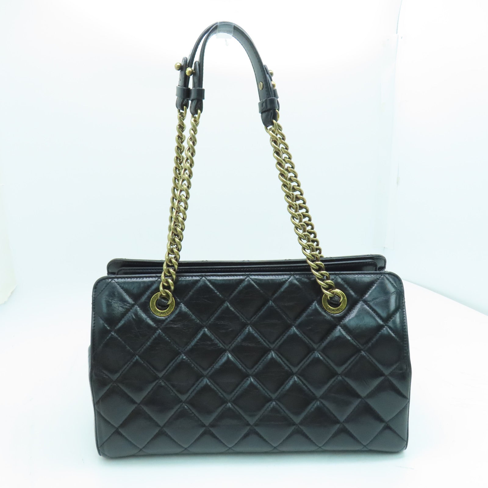 CHANEL 菱格Caviar皮革Tote Bag金扣手挽袋黑色