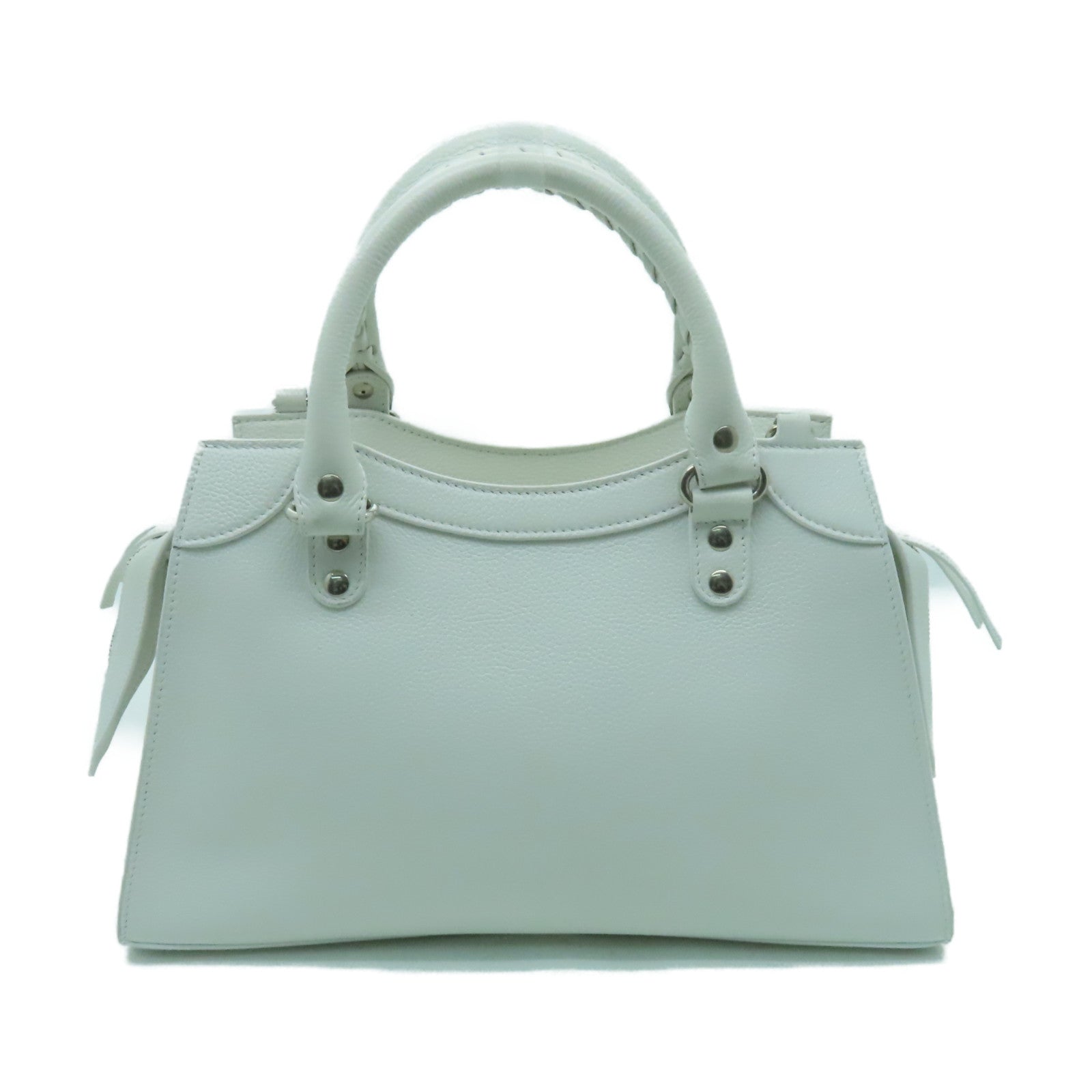 BALENCIAGA 牛皮皮革Neo Classic City S Bag銀扣手挽肩背兩用袋白色
