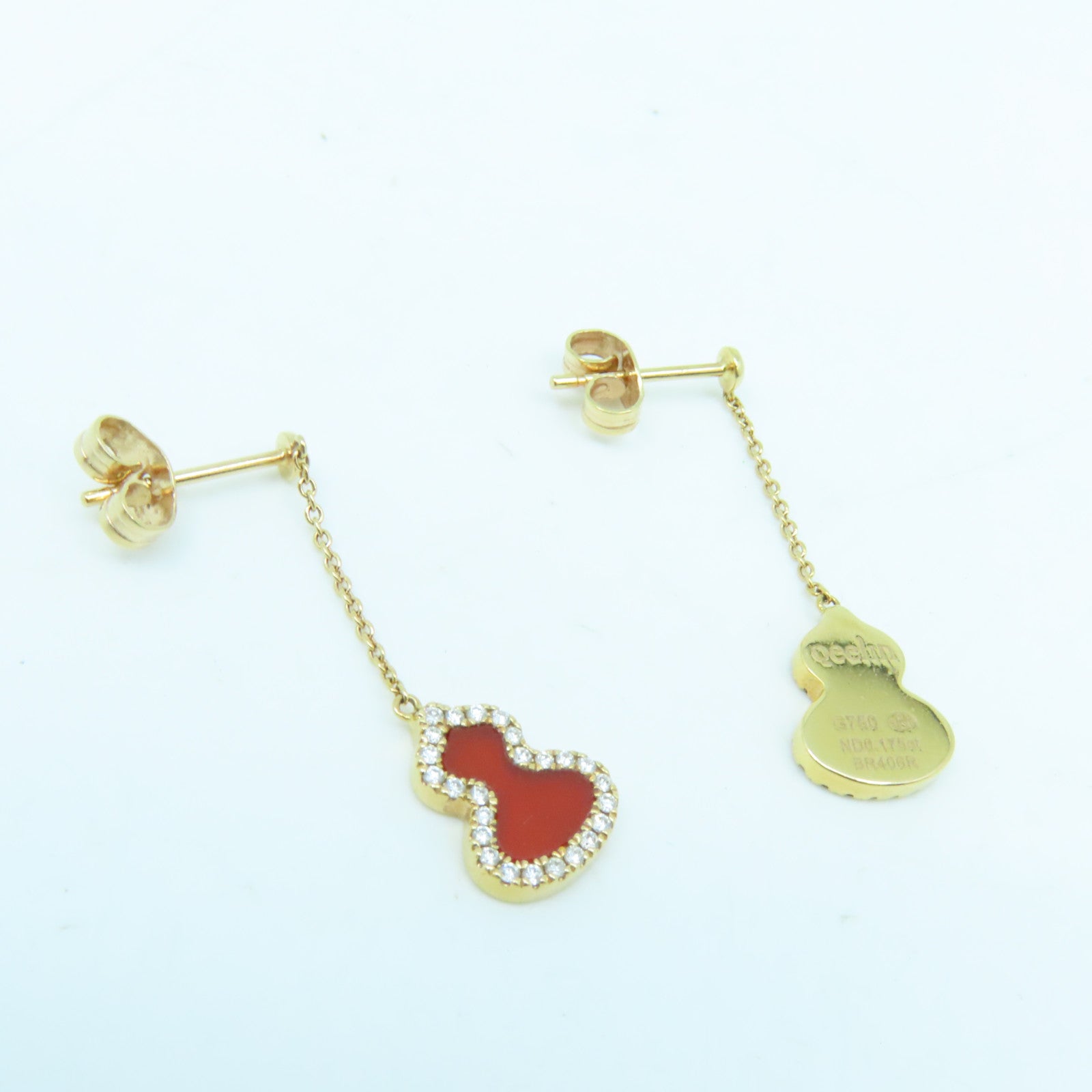JEWELRY 18K黃金Qeelin Diamond Earrings0.175ct鑽石耳環紅色/金色