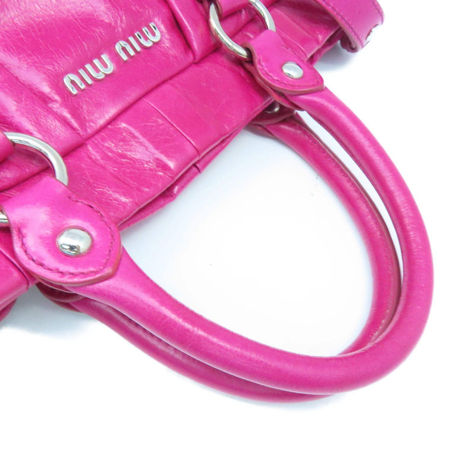 Miu Miu 牛皮皮革2 Way Shoulder銀扣手挽肩背兩用袋粉紅色