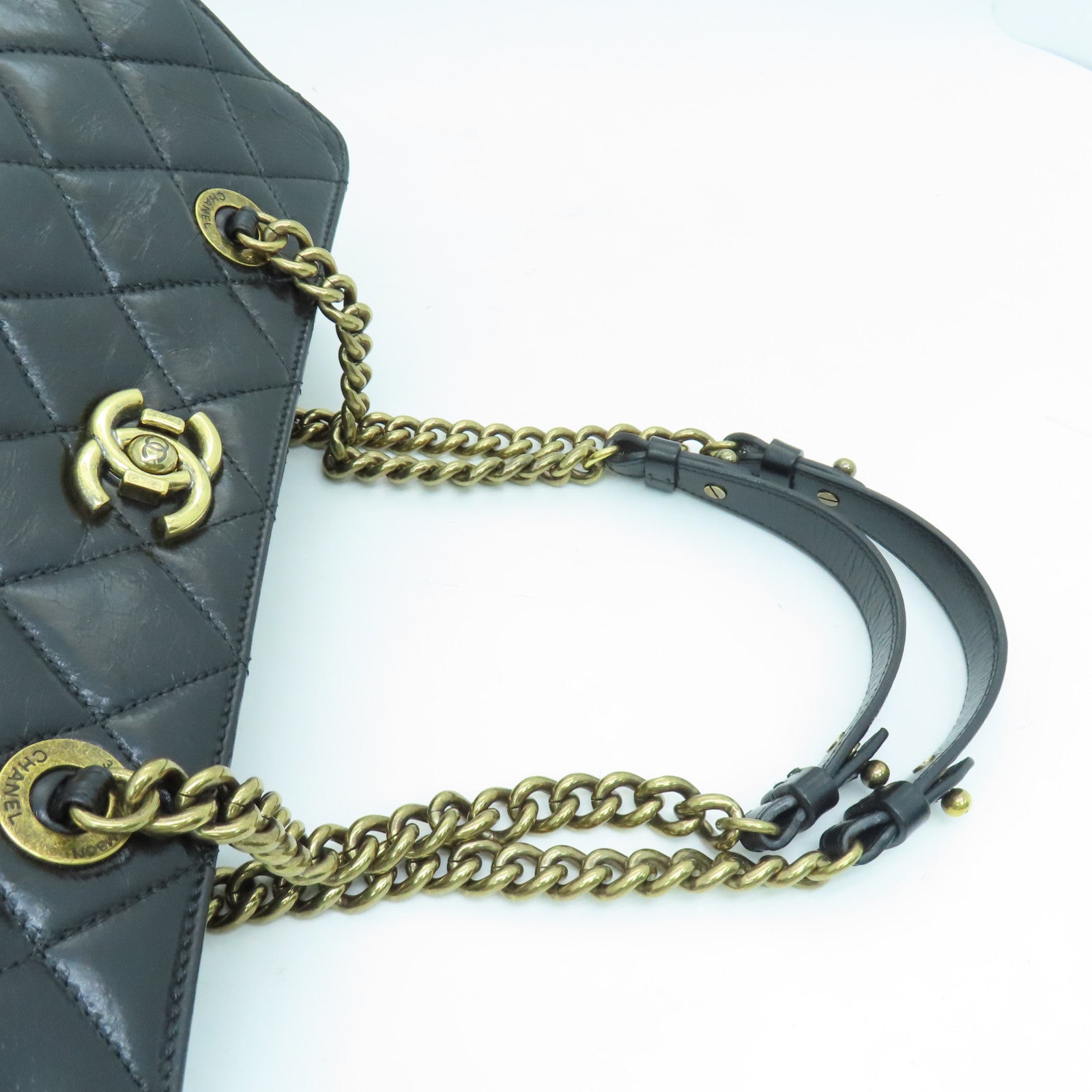 CHANEL 菱格Caviar皮革Tote Bag金扣手挽袋黑色