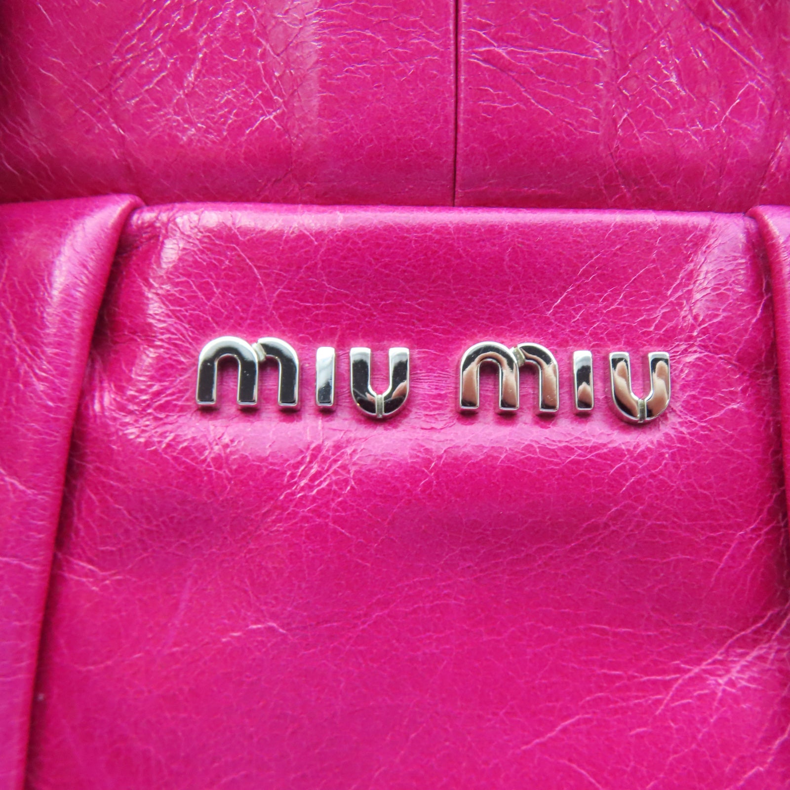 Miu Miu 牛皮皮革2 Way Shoulder銀扣手挽肩背兩用袋粉紅色
