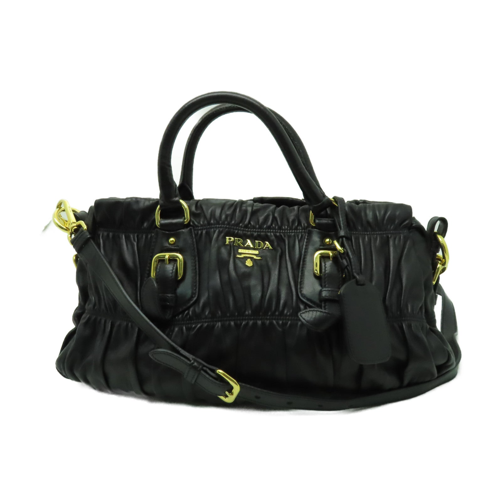 PRADA 牛皮皮革2 Way Shoulder金扣手挽肩背兩用袋黑色