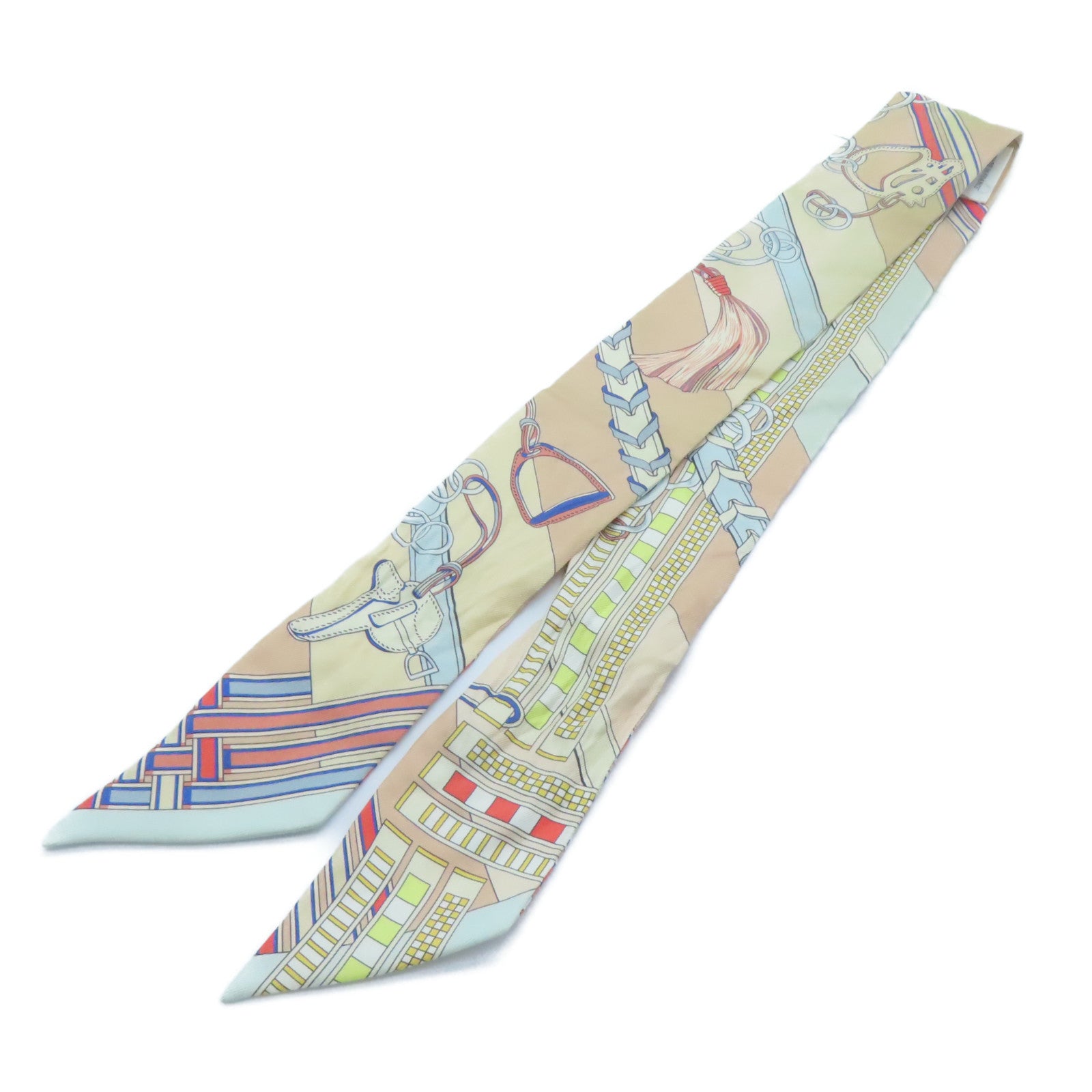 HERMES 絲質Twilly絲巾米色
