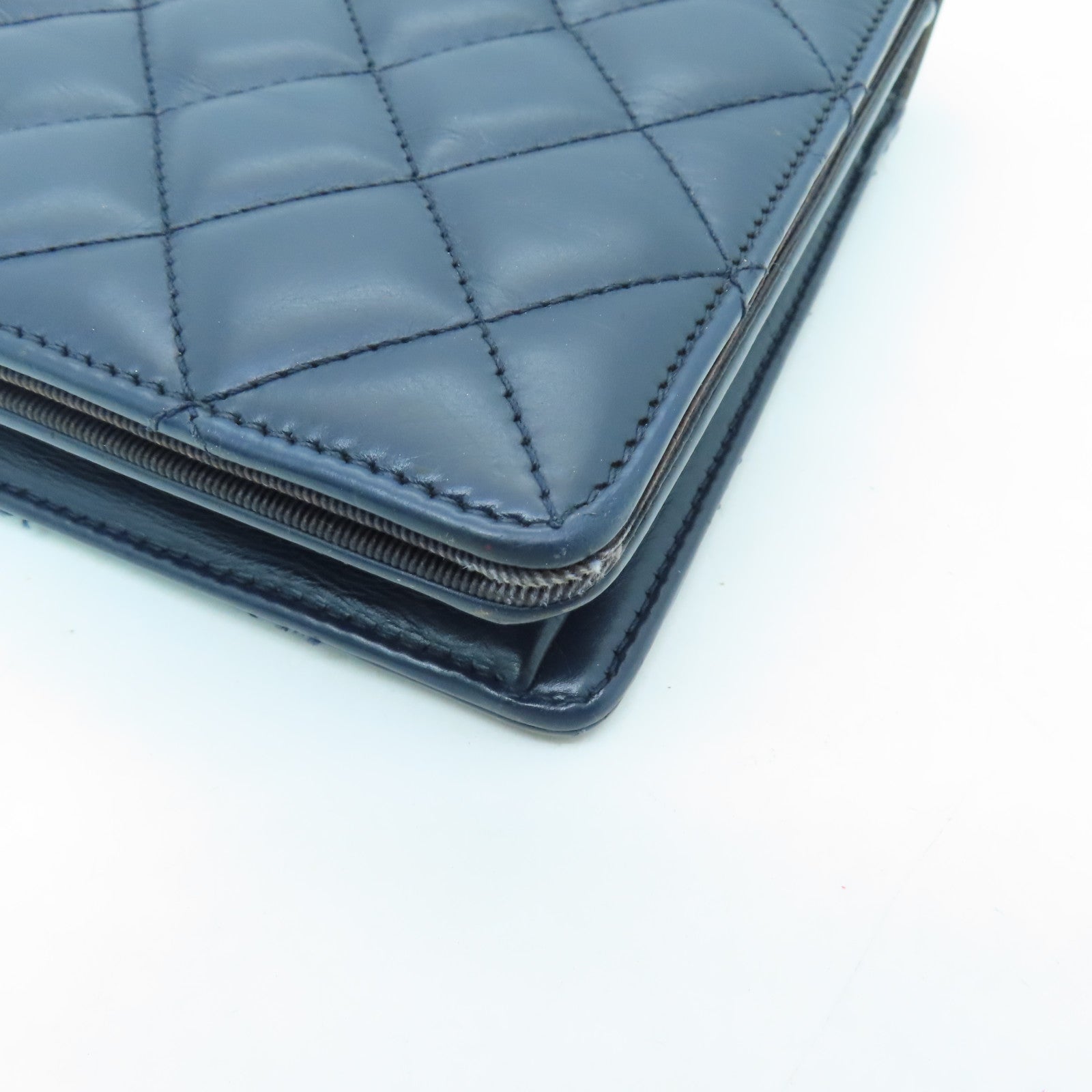 CHANEL 【激減優惠】菱格牛皮皮革Chain Shoulder Bag銀扣鏈帶肩背袋深藍色/黑色