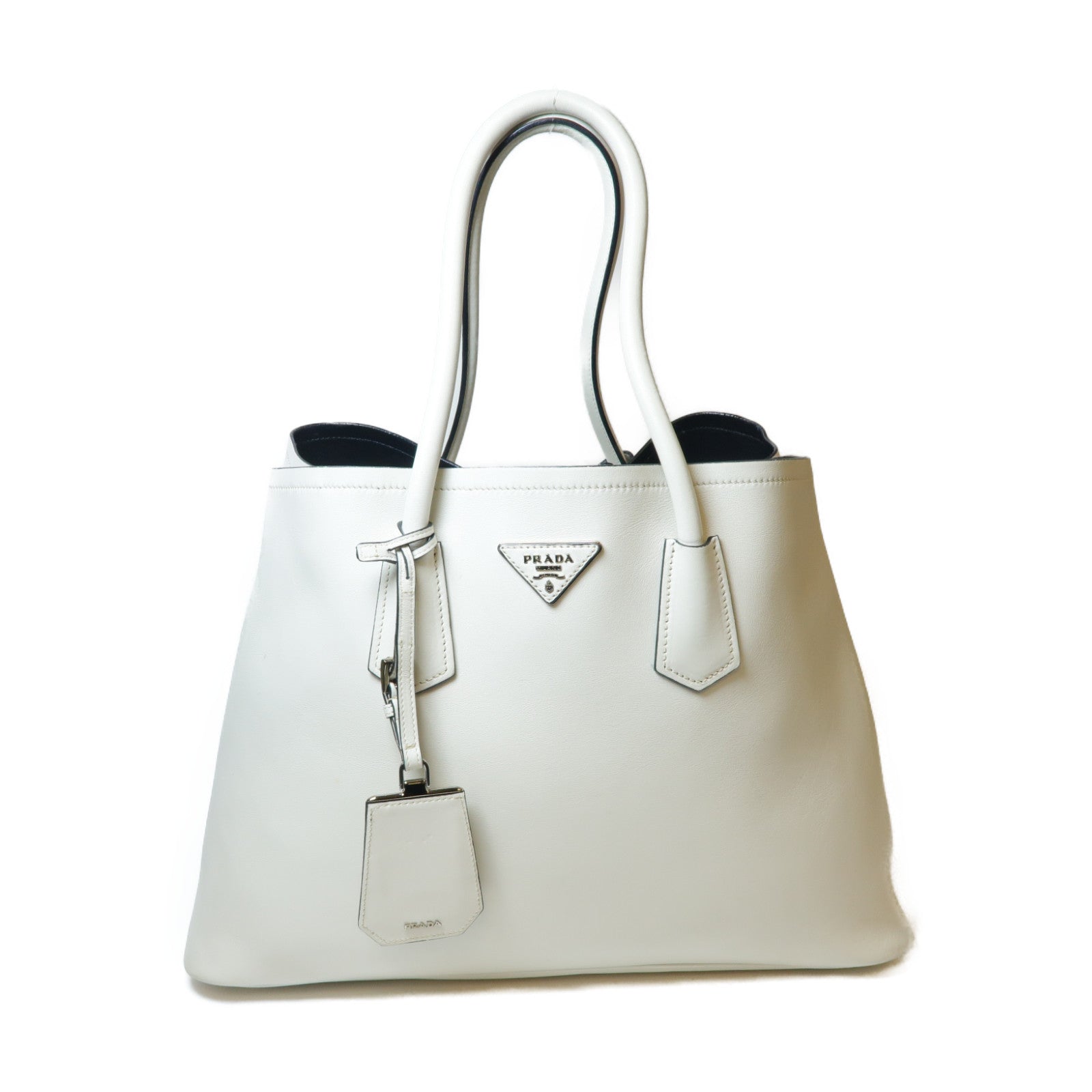 PRADA 皮革Tote Bag銀扣手挽袋白色
