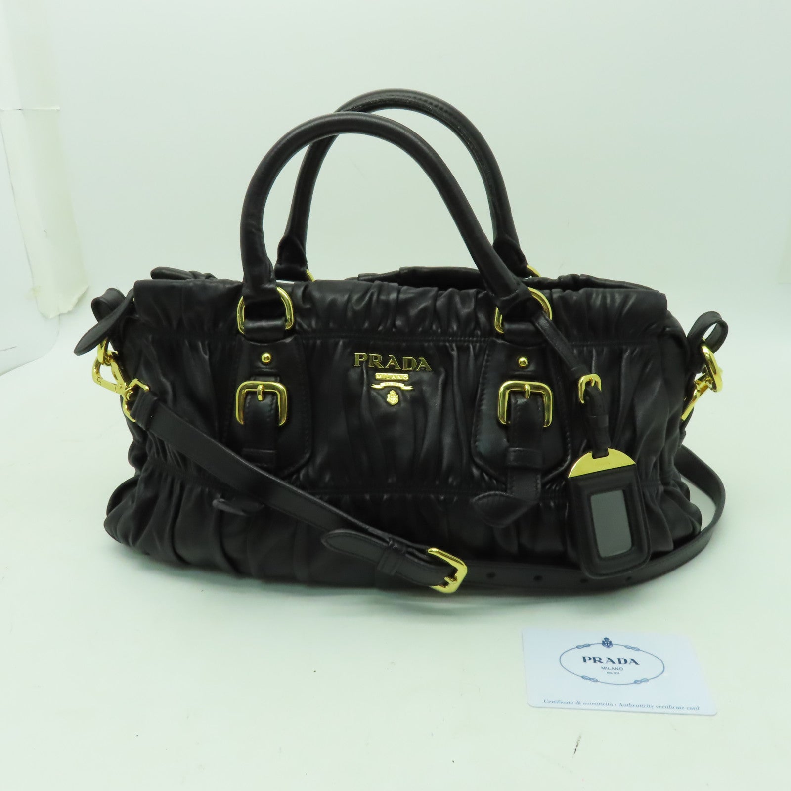 PRADA 牛皮皮革2 Way Shoulder金扣手挽肩背兩用袋黑色