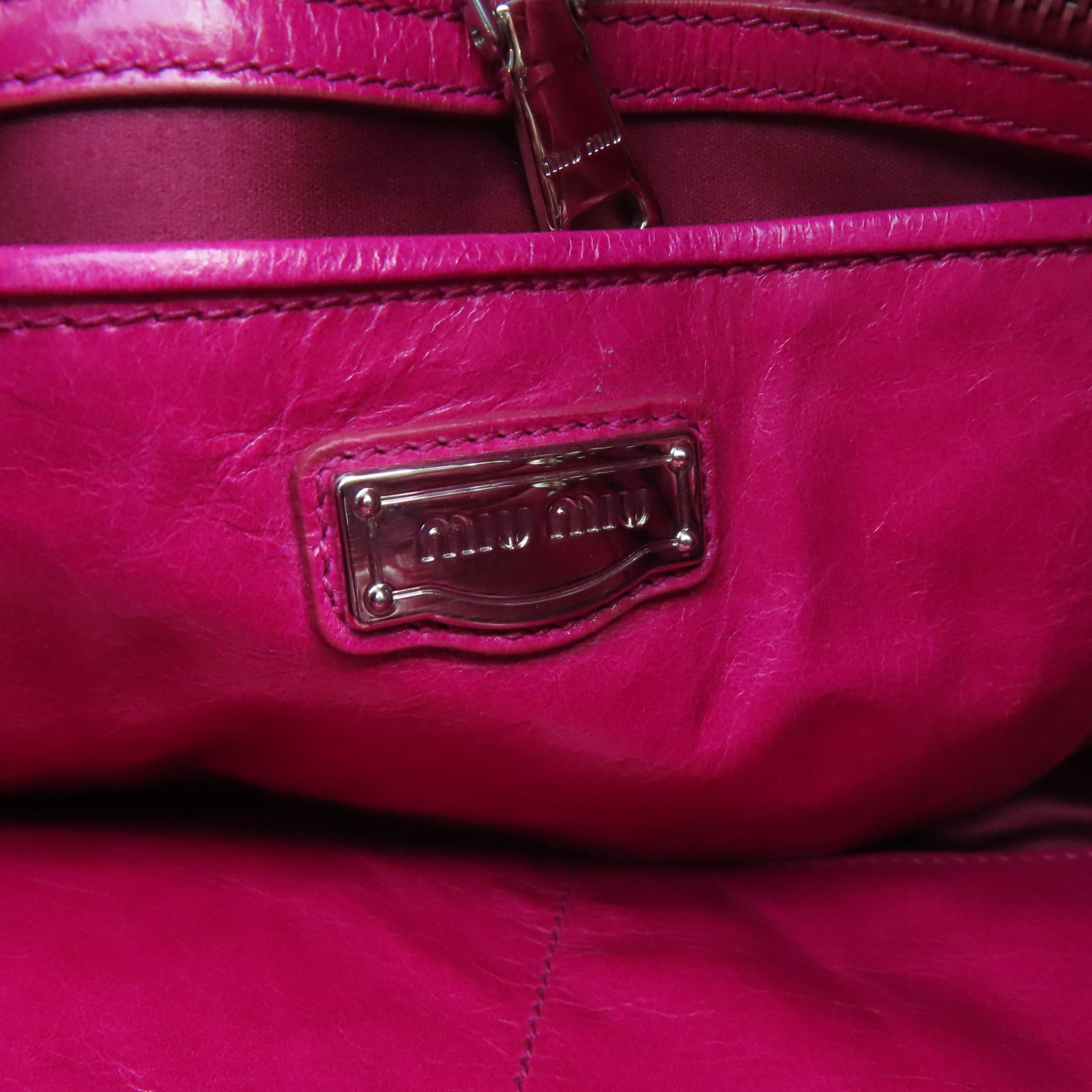 Miu Miu 牛皮皮革2 Way Shoulder銀扣手挽肩背兩用袋粉紅色