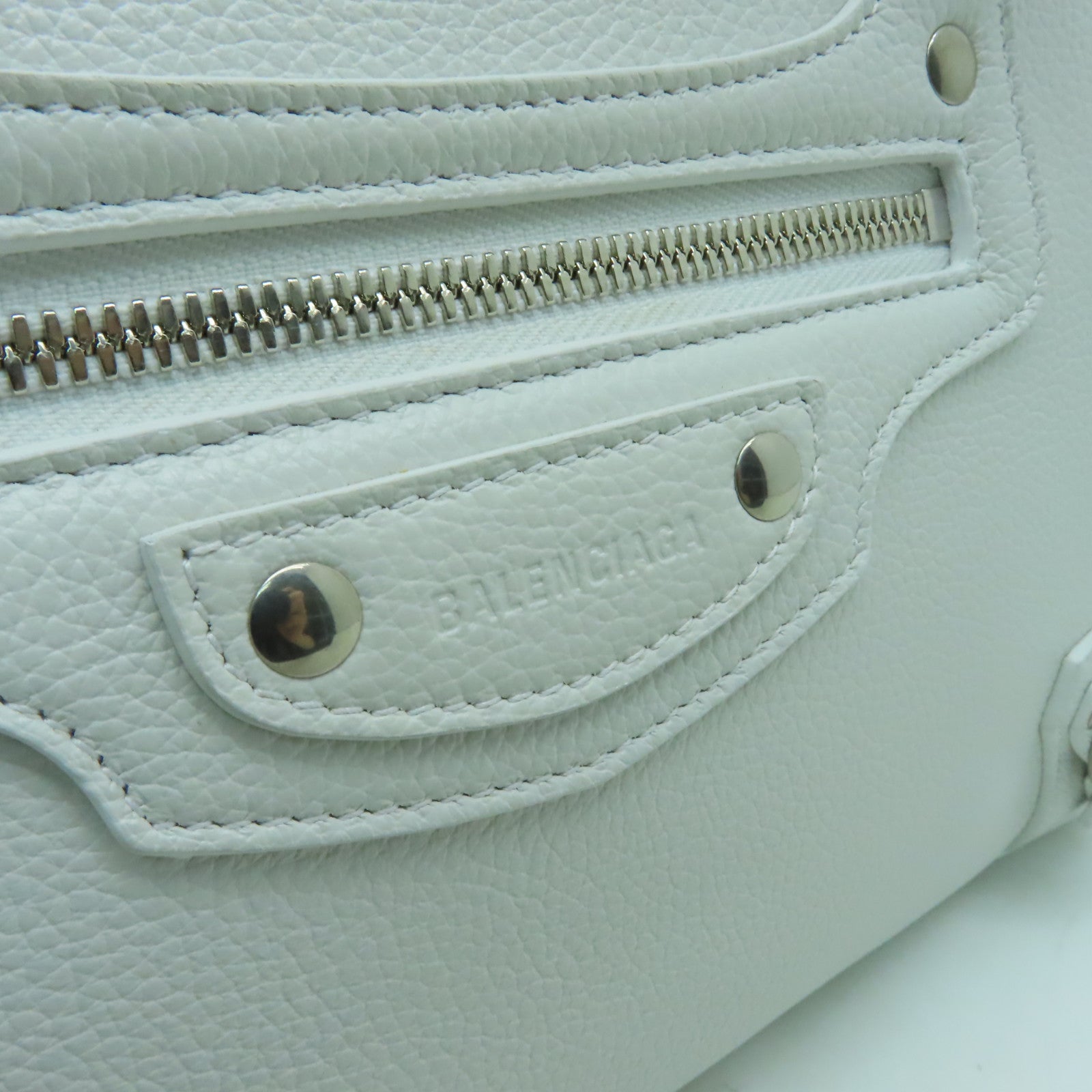 BALENCIAGA 牛皮皮革Neo Classic City S Bag銀扣手挽肩背兩用袋白色
