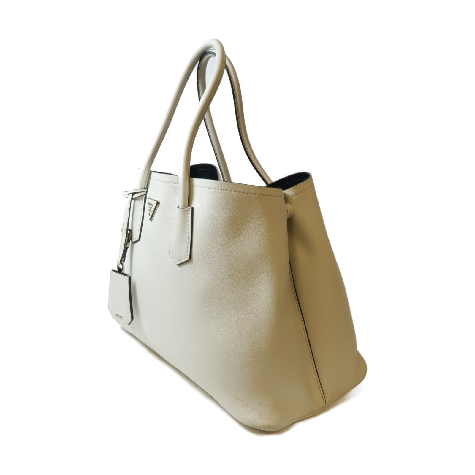 PRADA 皮革Tote Bag銀扣手挽袋白色