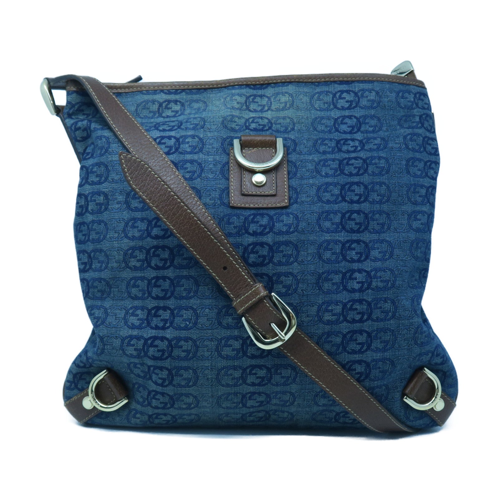 GUCCI 【激減優惠】帆布/牛皮皮革Shoulder Bag金扣肩背袋藍色