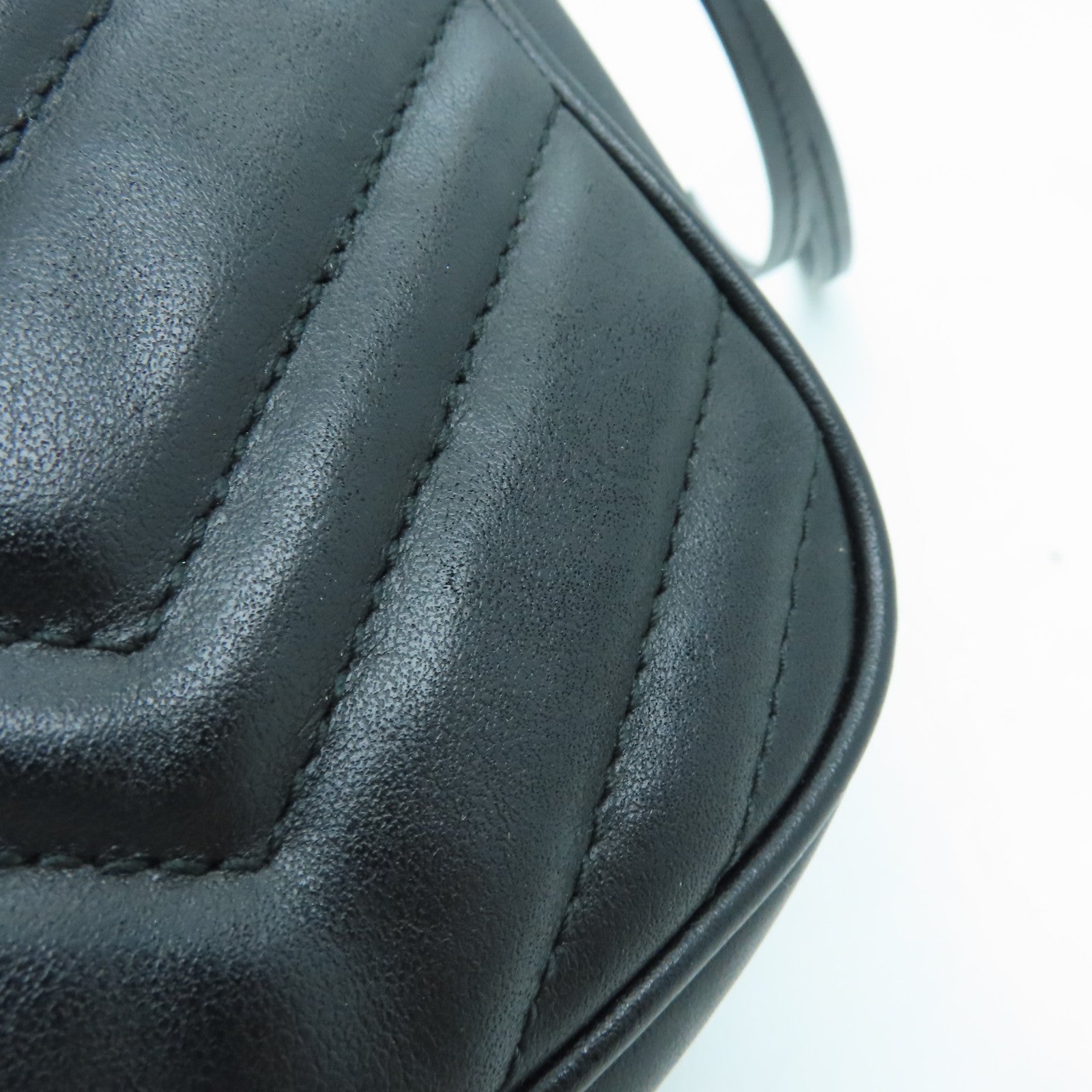 GUCCI Calfskin Leather GG Marmont Gold Buckle Shoulder Bag Black