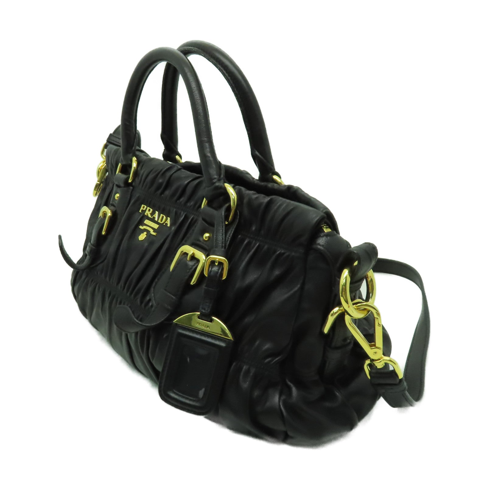 PRADA 牛皮皮革2 Way Shoulder金扣手挽肩背兩用袋黑色