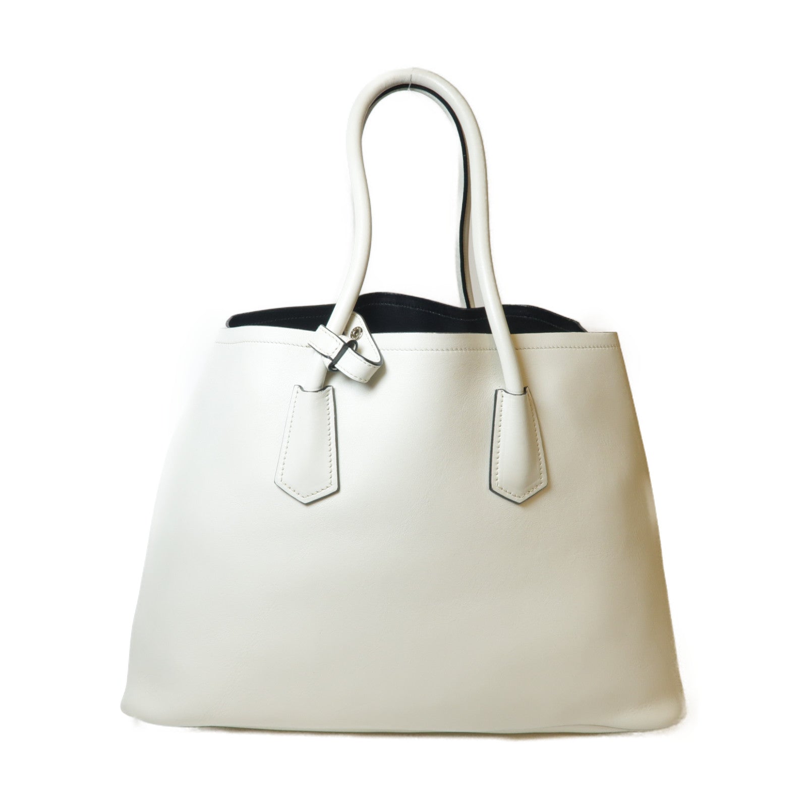 PRADA 皮革Tote Bag銀扣手挽袋白色