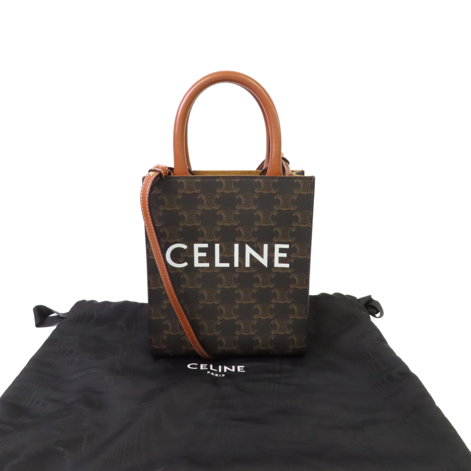 CELINE Triomphe帆布Mini Cabas 2Way Shoulder Bag手挽肩背兩用袋啡色