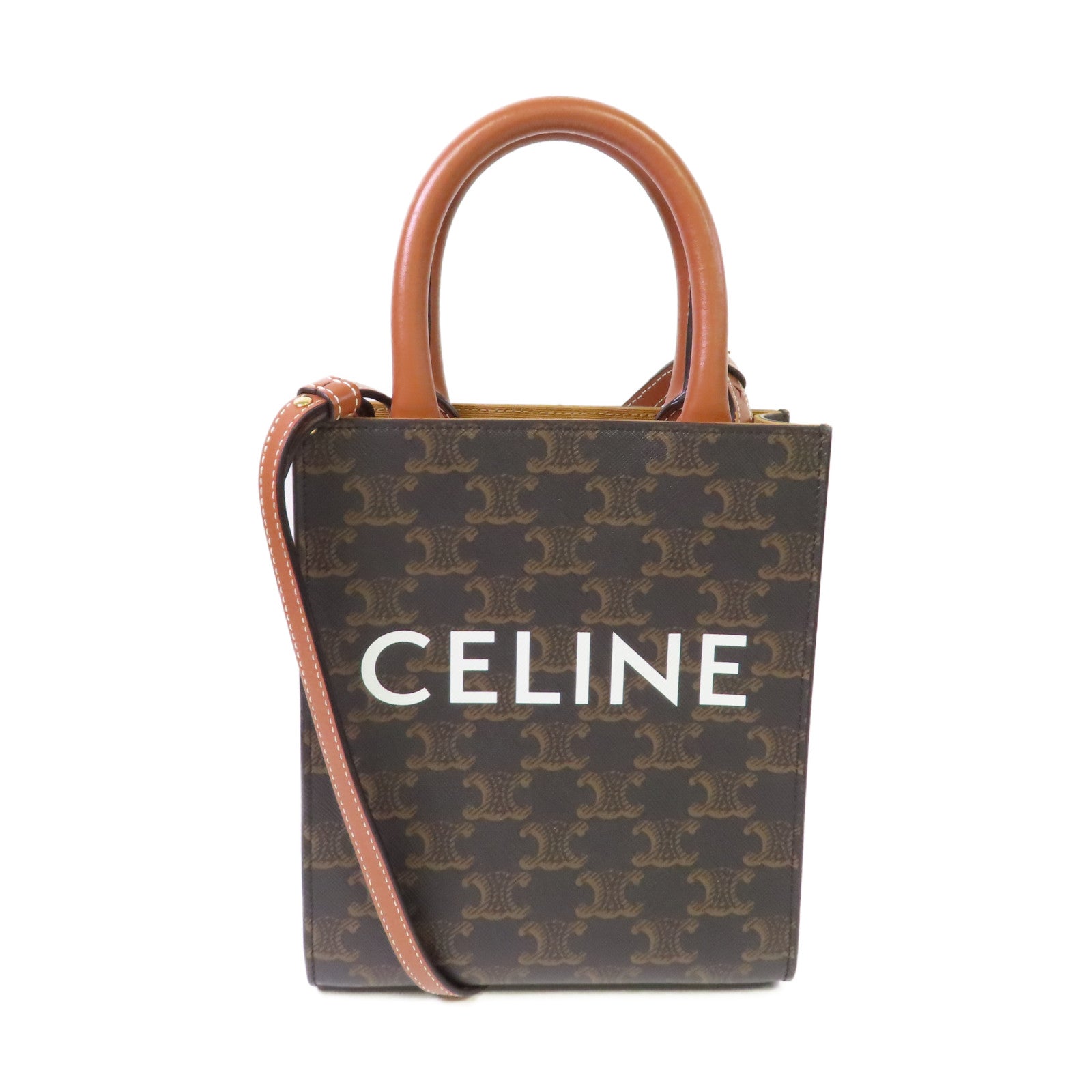 CELINE Triomphe帆布Mini Cabas 2Way Shoulder Bag手挽肩背兩用袋啡色