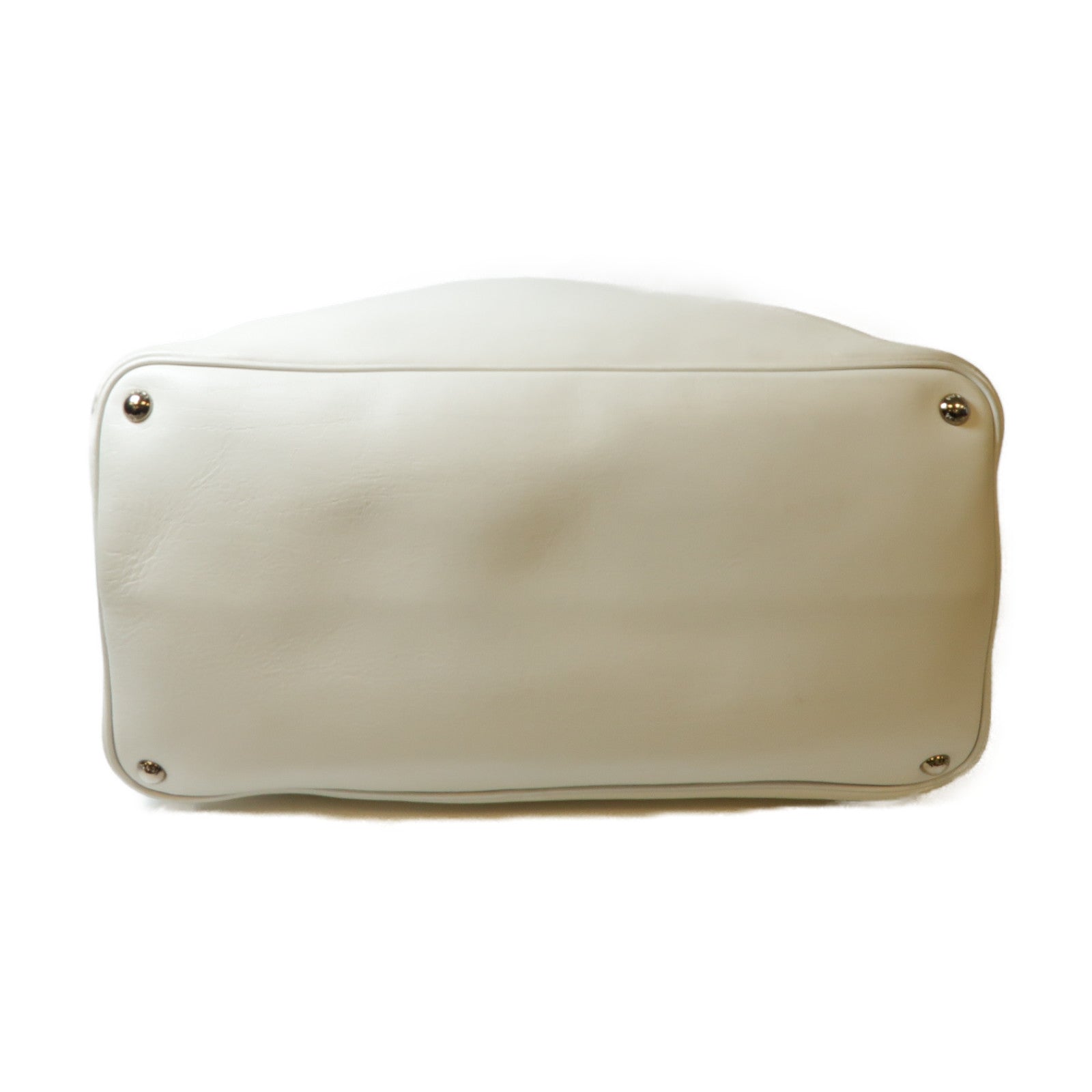 PRADA 皮革Tote Bag銀扣手挽袋白色