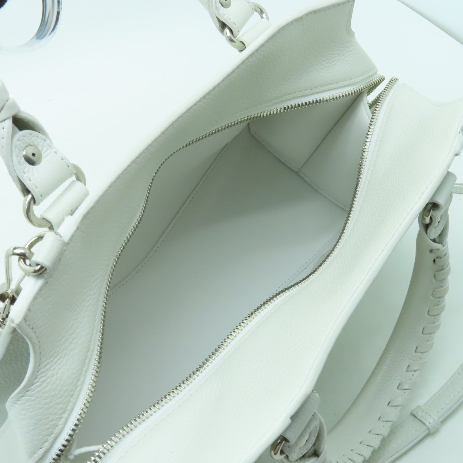 BALENCIAGA 牛皮皮革Neo Classic City S Bag銀扣手挽肩背兩用袋白色