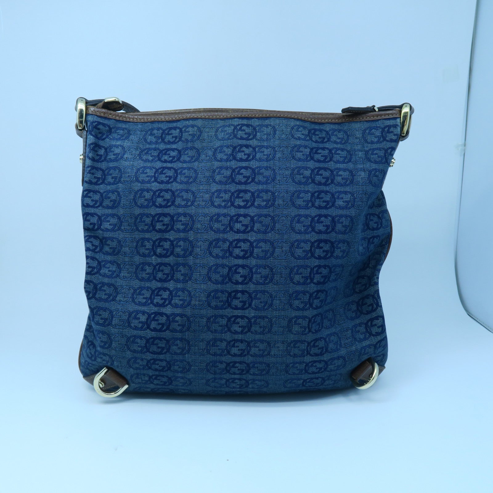 GUCCI 【激減優惠】帆布/牛皮皮革Shoulder Bag金扣肩背袋藍色