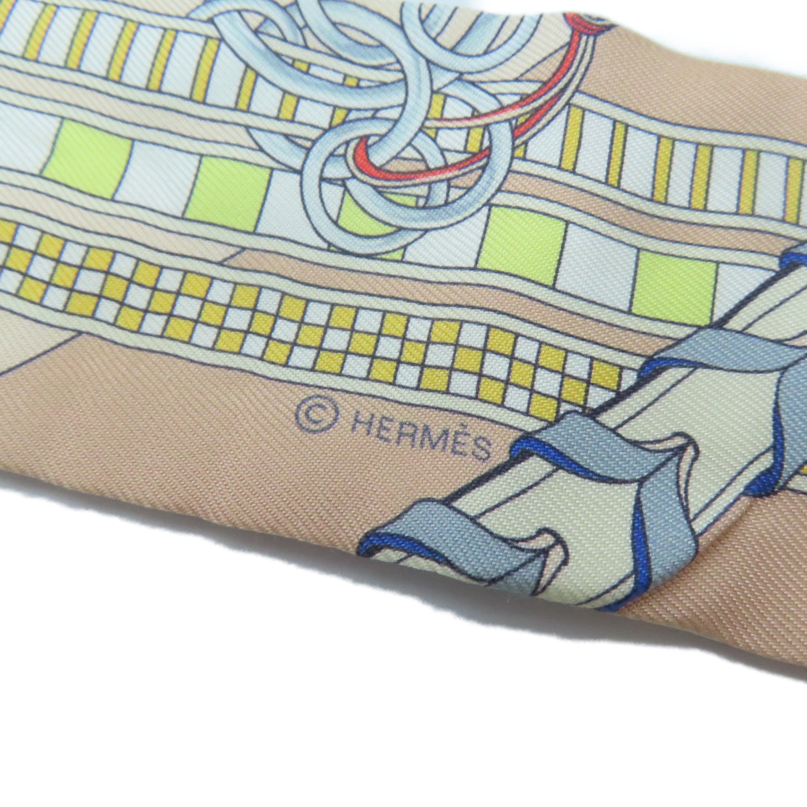 HERMES 絲質Twilly絲巾米色